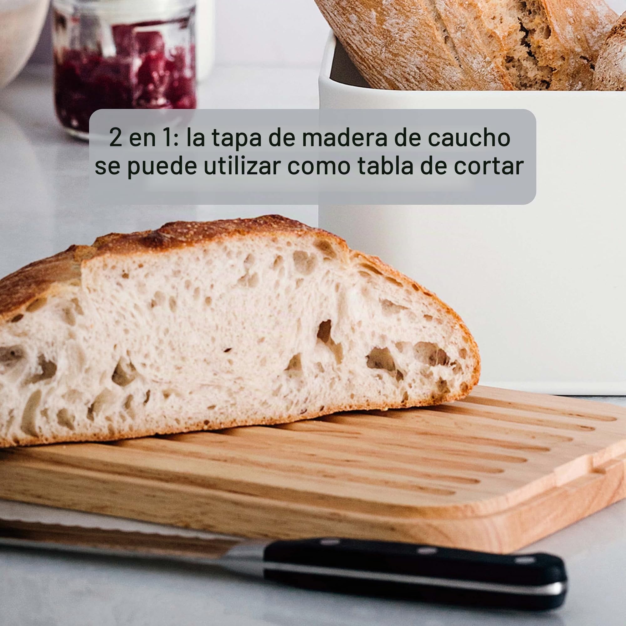LACOR 62869 - Panera estilo Nórdico de Acero de Carbono, Tapa de madera | En madera natural, para un uso práctico y profesional en cocina; ideal para cocina profesional y uso diario en casa