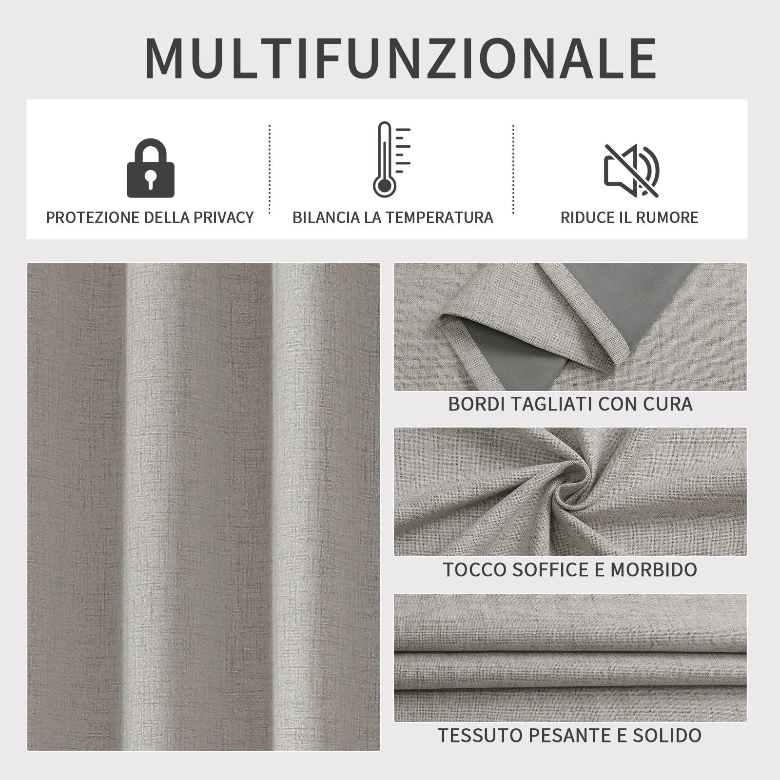 Joydeco 100% Tende Oscuranti per Interni 2 Pezzi, Lino Tende Termiche con Occhielli per Soggiorno Moderne, Cameretta Bambini, Camera da Letto Blackout Curtains(Bianco, 2xL140xA220)