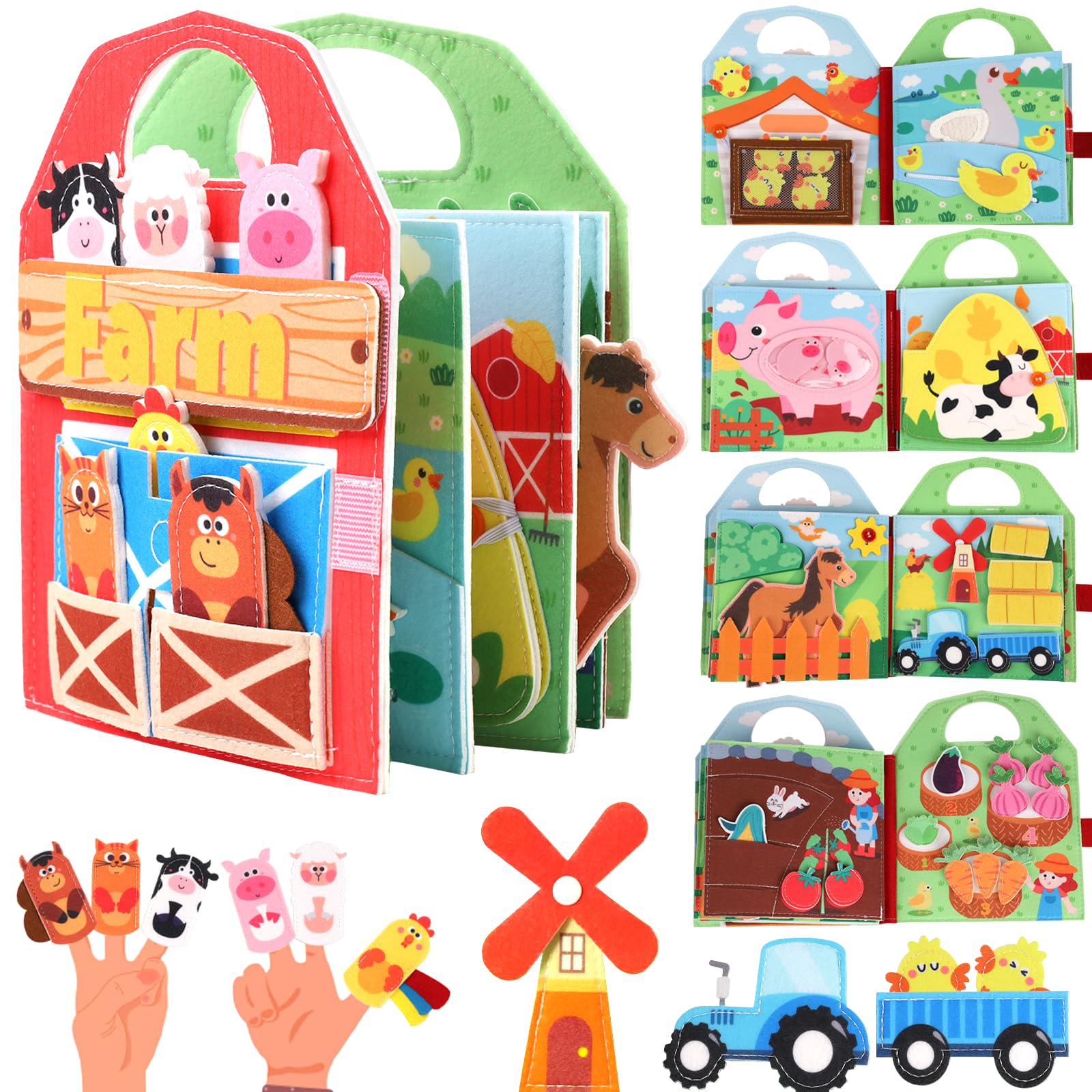 PAPAcroscoma 2026 New Models Busy Board for Toddlers: 3D Portable Felt Animal Farm Montessori Toy Busy Book for 1 2 3 4 Year Old Boy Girl Gifts Sensory Travel Educational Toy (Red)