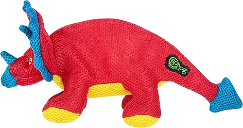 Miniatura 3 de goDog Juguete chirriante para perros con volantes de malla de doble guardia masticable, rojo, pequeño