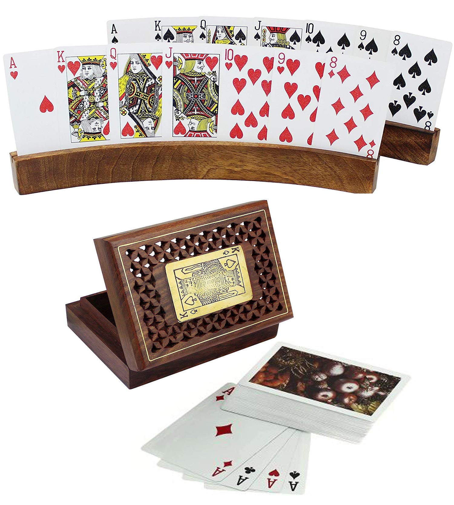 The Mind Challenge Wooden Playing Card Holder/Tray/Racks Cards Organizer for Ladies, Adults Parties and Club Best Birthday and Diwali Gift Items (Set of 2) (B08J45QJ3Y) Amazon Price History, Amazon Price Tracker