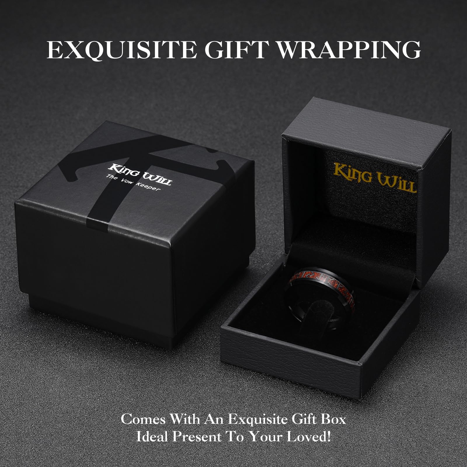 King Will Anillo de boda de carburo de tungsteno para hombre, chapado en negro de 8 mm, anillo de runa vikinga nórdico con incrustaciones de alto pulido, para cualquier ocasión, ajuste cómodo
