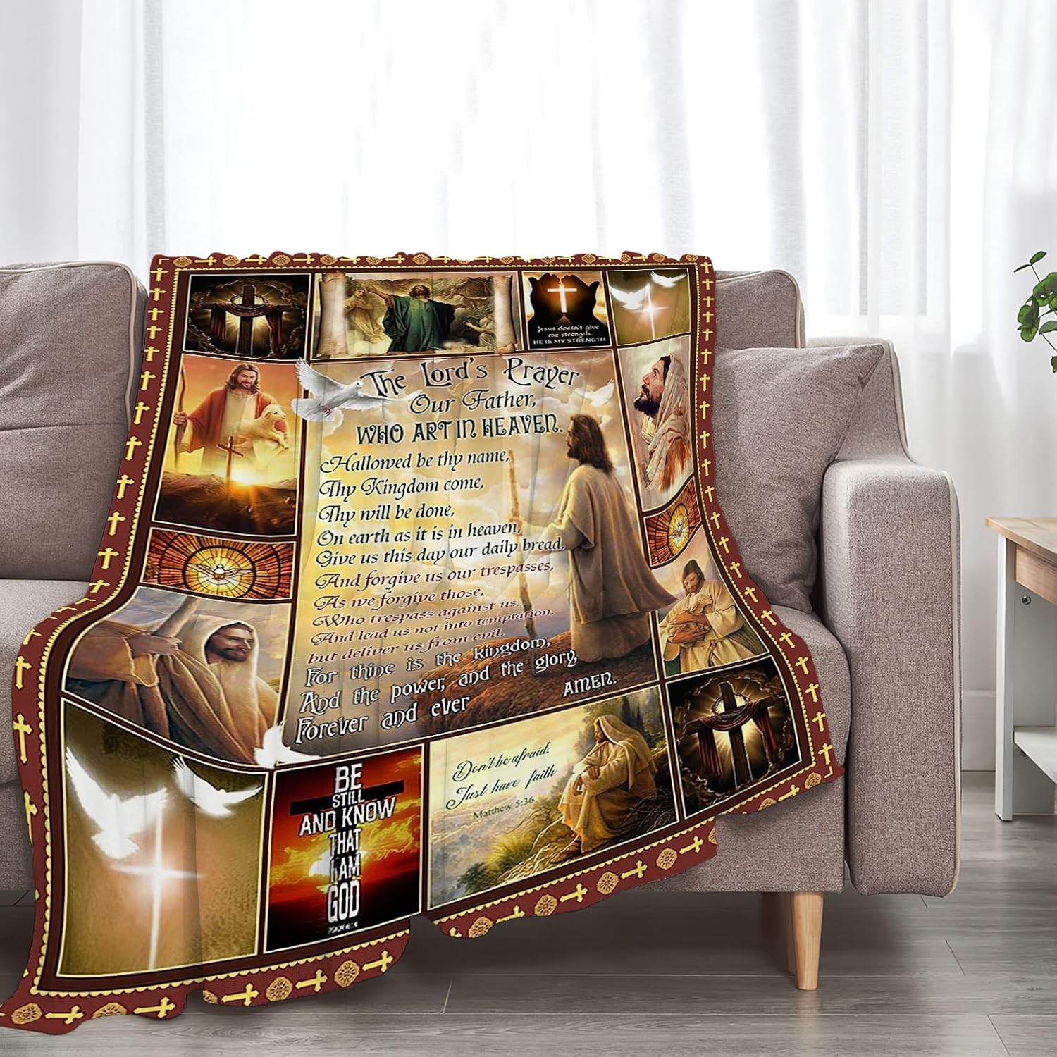 Jesus Christ Blanket Christian Religious Faith Blanket Bible Verse Healing Inspirational Prayer Catholic Gifts for Women Men Scripture Spiritual Fleece Throw Blanket Home Decor for Bed Couch 50"x60"