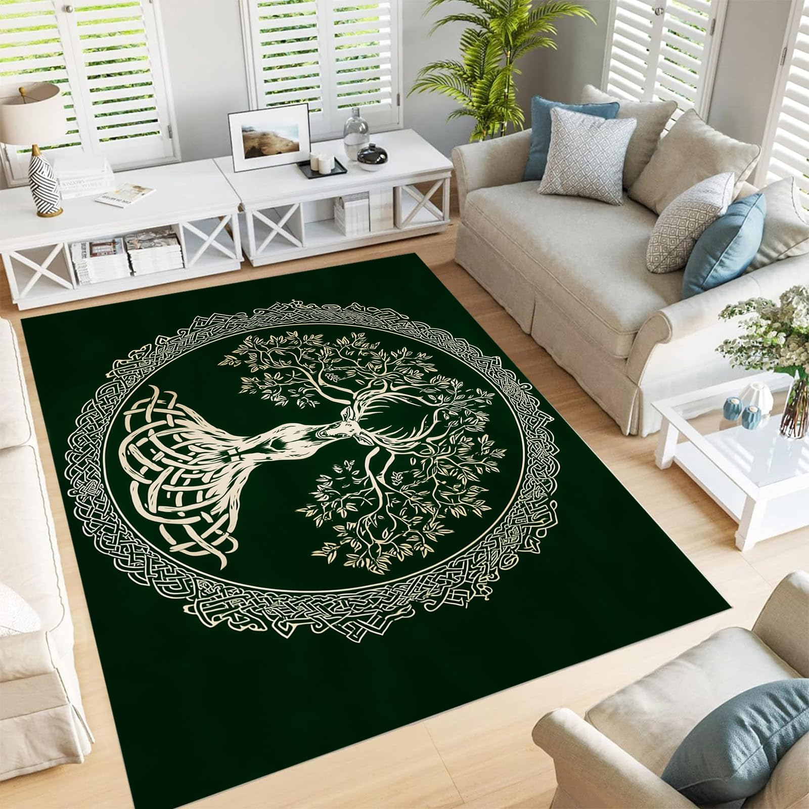 Tapis extérieur terrasse paysage végétal vert foncé 160x230 cm
