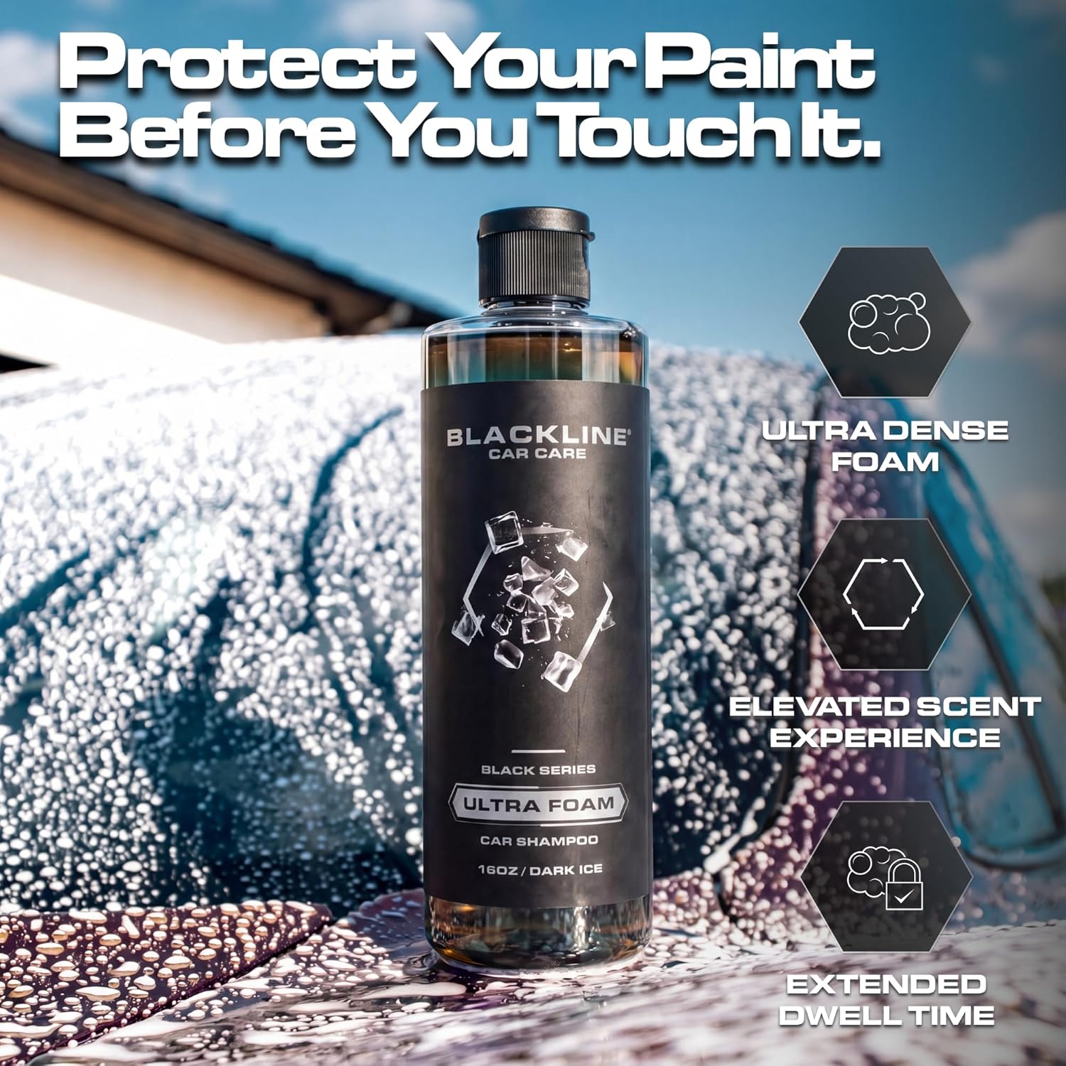 Blackline Automotive Extreme Foaming Car Shampoo - Extreme Ultra Foam Perfect for Ceramic Coatings - Compatible with Foam Cannon for Pressure Washer (16 FL Oz, Dark Ice)