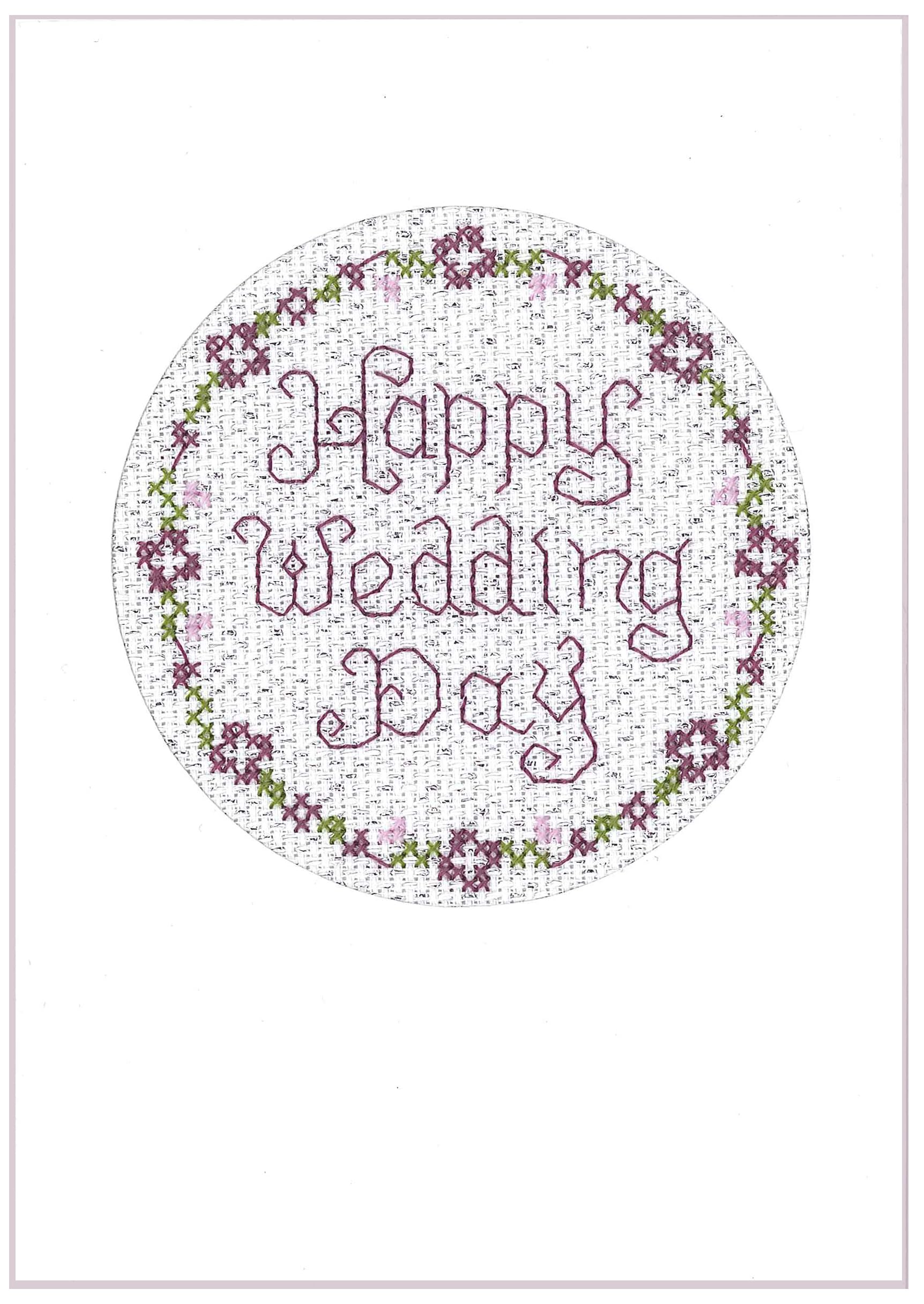 Lifetime Samplers & Decorative Textiles Plum, Silver A Lovely Plum Wedding Day Card Stitched On Silver Woven Aida - Complete Cross Stitch Kit With Clear Colour Chart