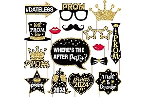 Prom Photo Booth Props Set Includes 16pcs Black Gold Prom Decorations Photo Booth