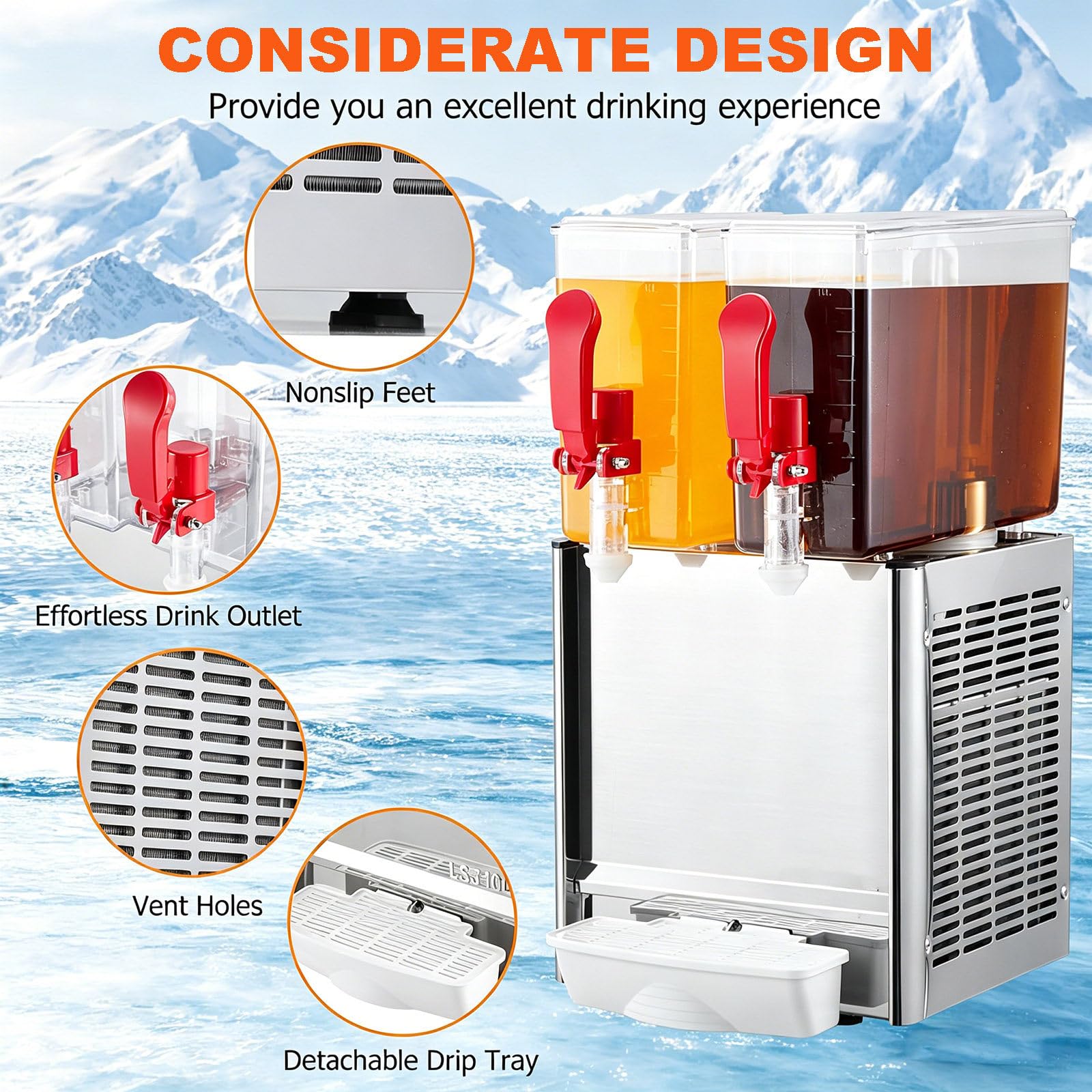 Dispensador comercial de bebidas, dispensador de jugo de acero inoxidable de 30 L para el hogar, restaurante, bar, fiesta, dispensador de bebidas ideal para eventos y reuniones