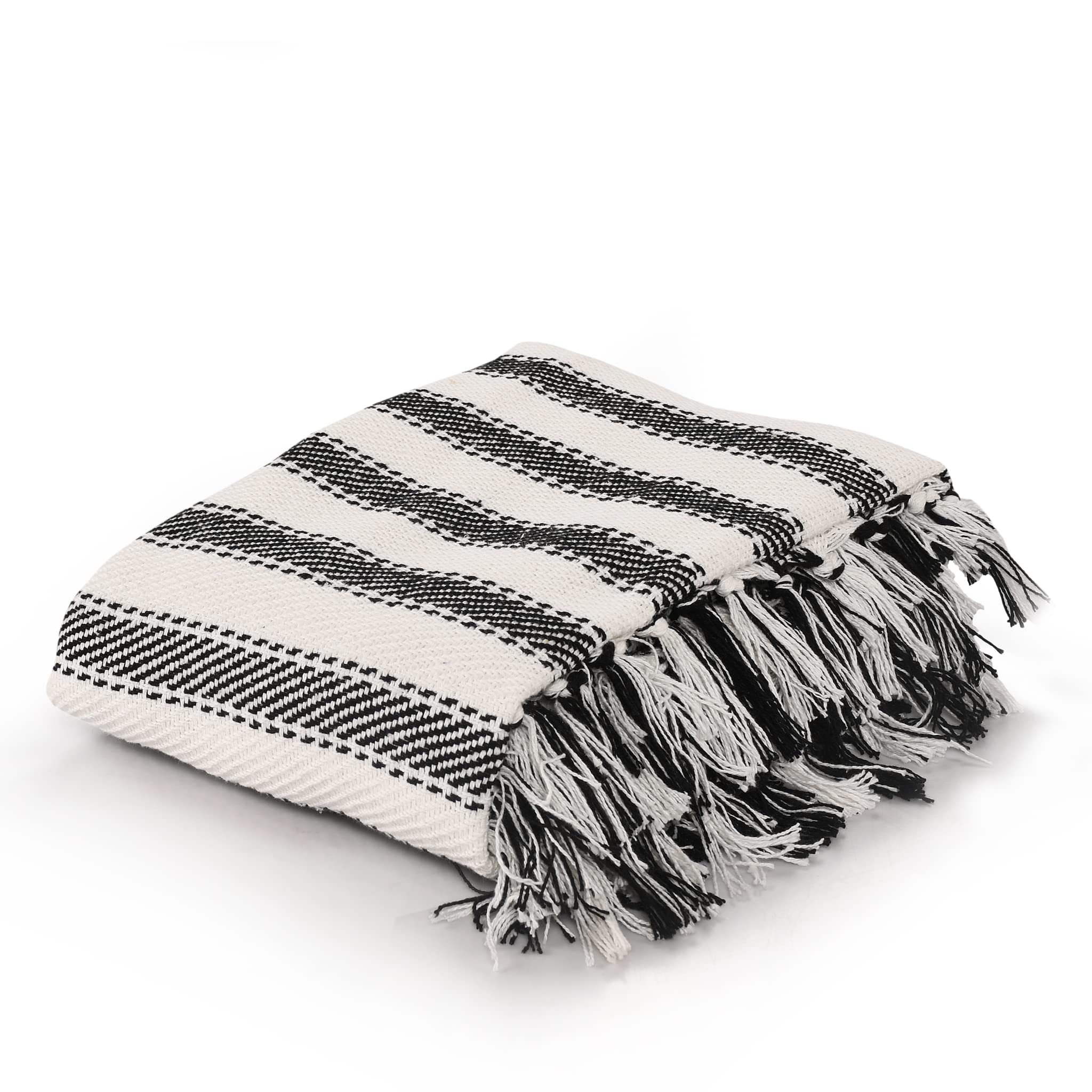 SASHAA WORLD Striped Throw Medium with Tasselled Edges |Throw for Living Room, Bedroom, Sofa & Chair |Black & White Throw Blanket | 180 x130 cm 3