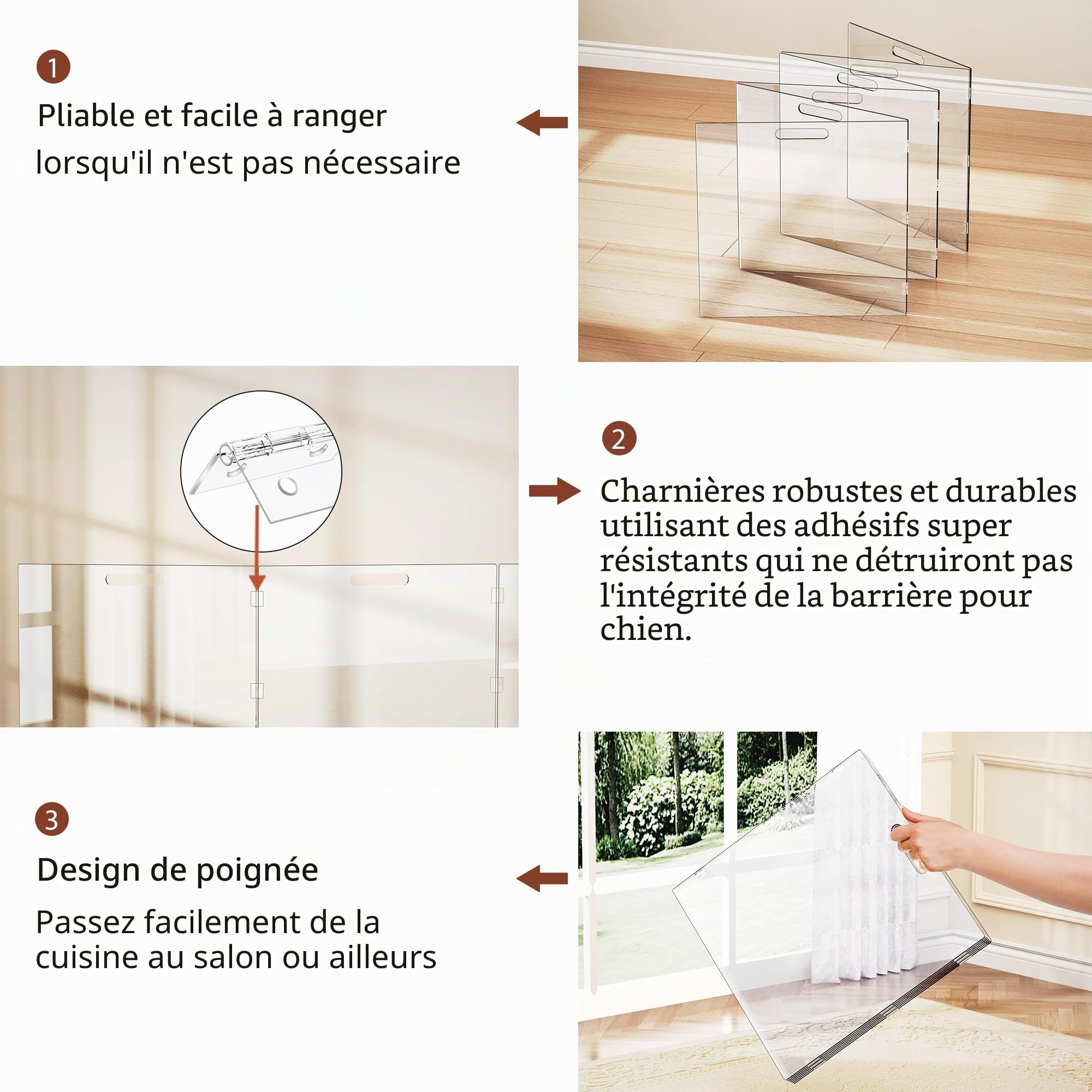 Barriere de Securite Chien en Acrylique, Barrière sans Perçage Escalier Extensible, d'escaliers et de Portes, Transparente (4 Panel)