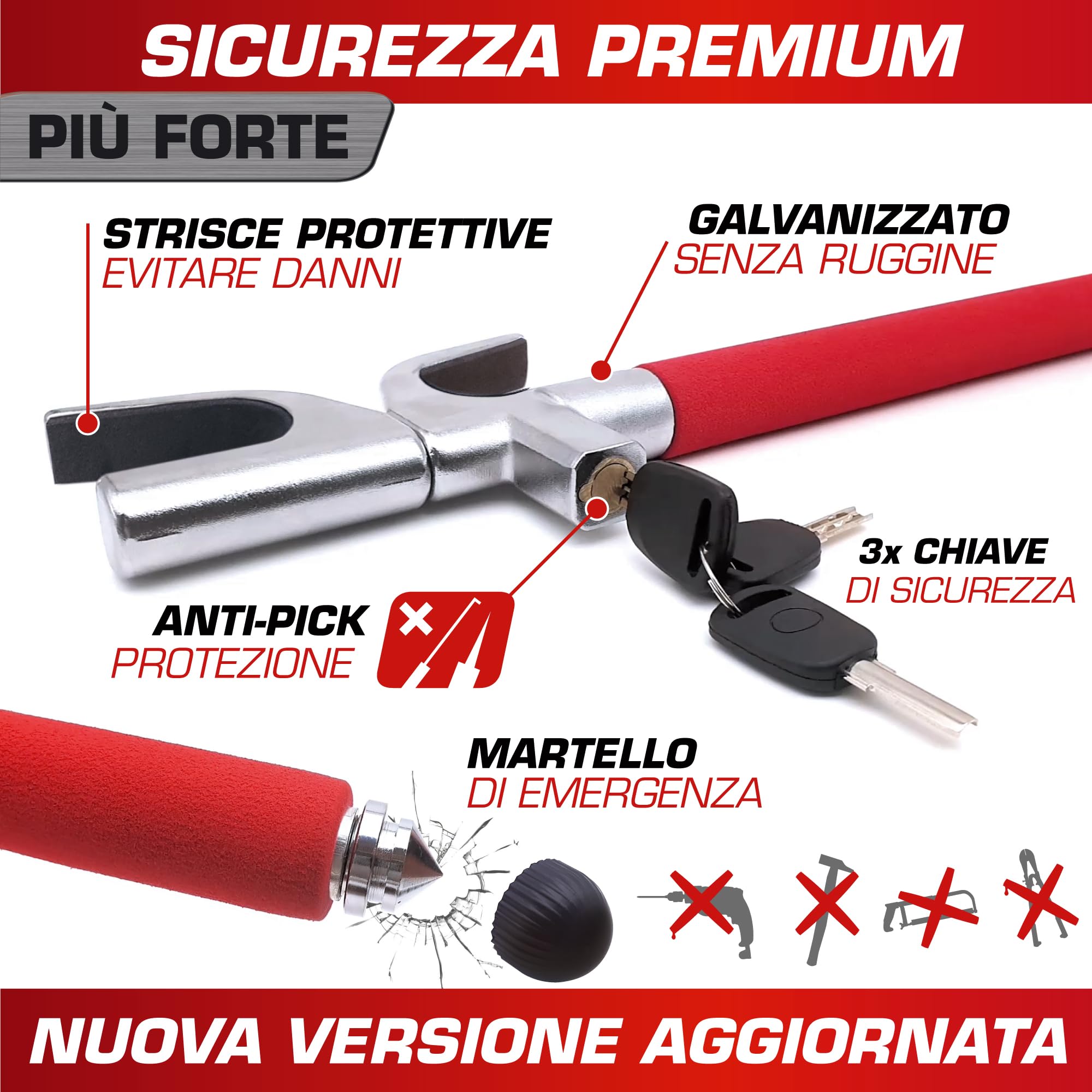 RADIKAL RK1002 Antifurto Auto Blocco Volante Bloccasterzo Meccanico Universale