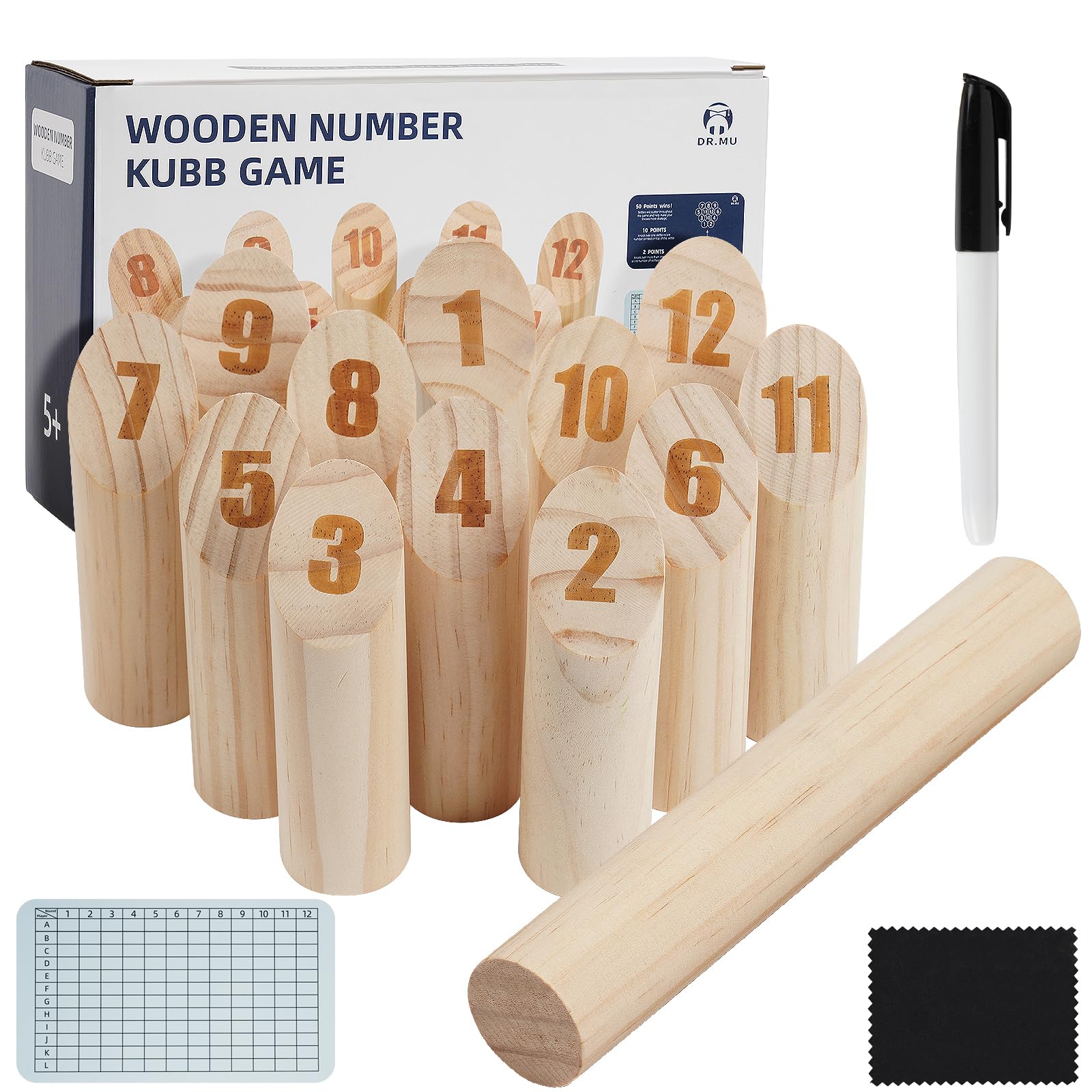 OSDUE 16 Pièces Jeu de Quilles Nordique, Jeu de Plein air Beige Bois Jeux de Plein air pour Adultes Jardin, Pique-Nique, Plage, Fête
