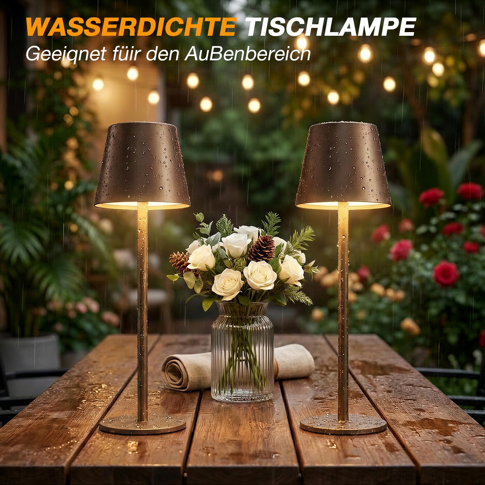 2 lampade da tavolo senza fili, a LED, dimmerabili, touch con 3 temperature di colore, per esterni, USB-C, ricaricabile, per comodino, tavolo da pranzo, campeggio (marrone)