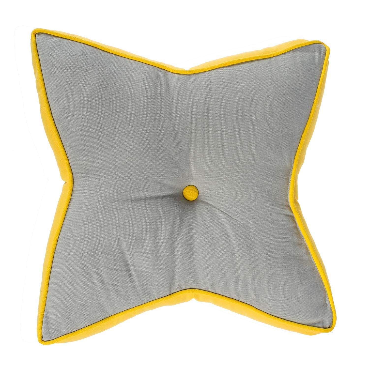 HOMESCAPES Grey and Yellow Star Floor Cushion Large Decorative Children’s & Garden Seat Pad, Pre-Filled 100% Cotton Indoor and Outdoor Cushion, 48cm
