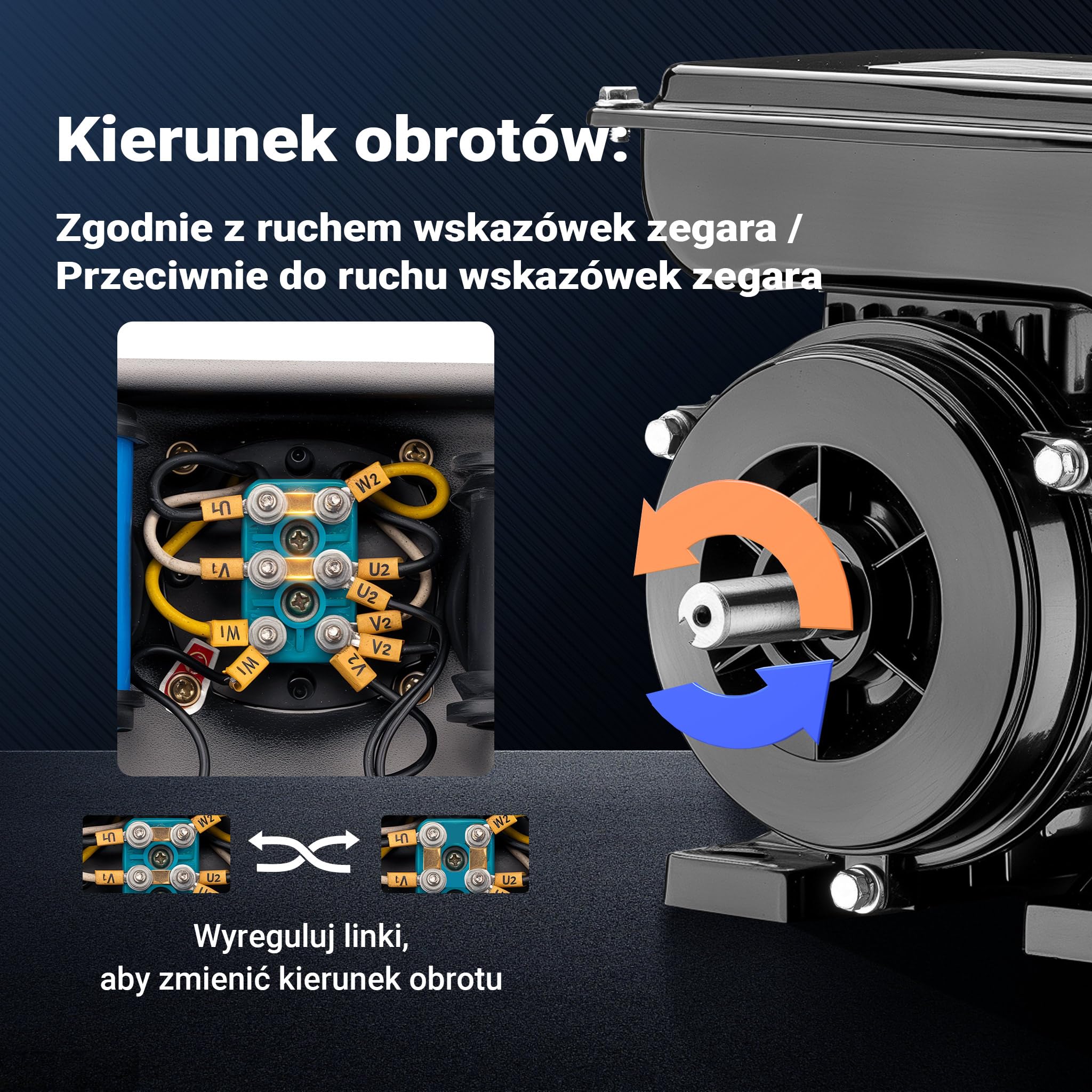 Wiltec Jednofazowy silnik elektryczny, 4-biegunowy 1,1 kW (1,5 KM), obudowa aluminiowa, silnik indukcyjny 1450 obr/min