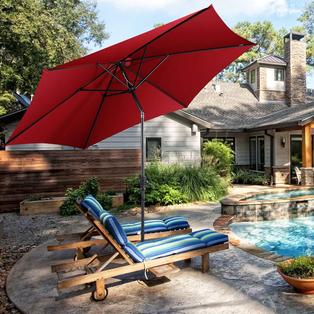 giantex 10ft outdoor patio sun shade umbrella Umbrella, Market Table w/Tilt Adjustment and Crank, 180G Polyester, Garden Canopy for Deck Backyard Pool Indoor Color:Matte Retro Forest Green Hand Reels Our 10ft Patio umbrella DIY Bottle Cap Fishing