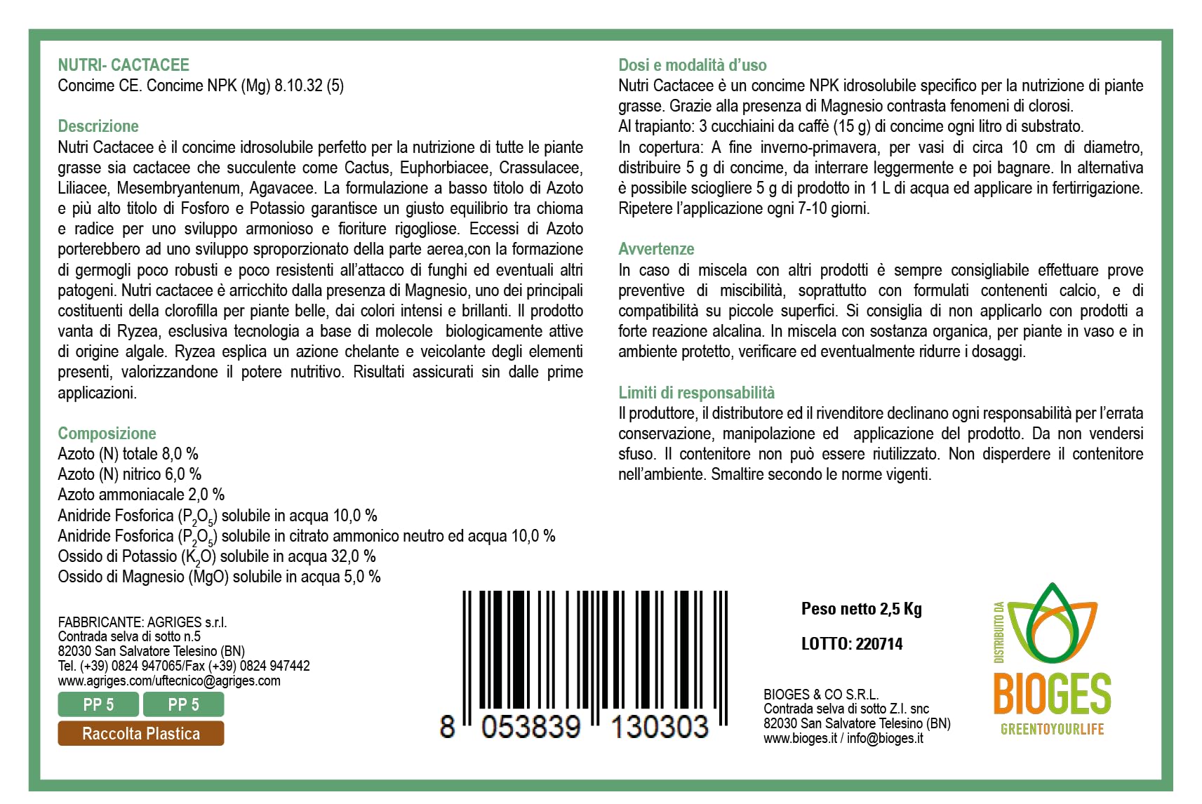 Nutri Cactacee 2,5 kg concime per Piante grasse