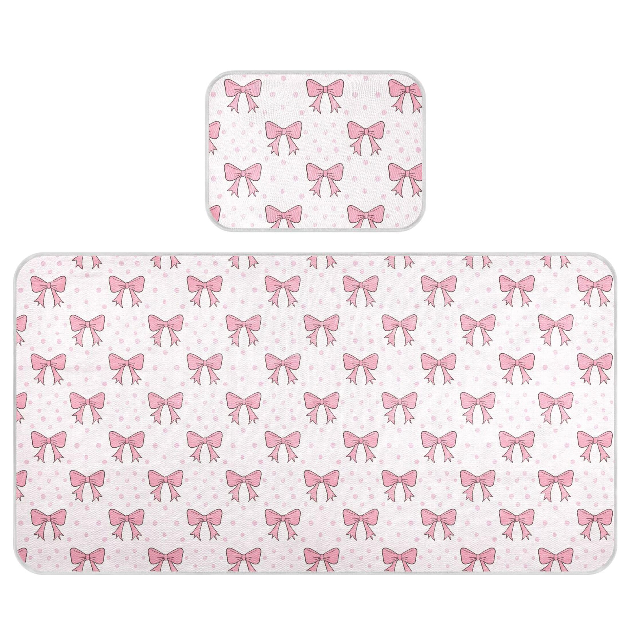 Takiito Pink Bows Baby Cooling Mattress Pad, Soft & Breathable Cooling Mat Keep Baby Cool in Summer 28x52 in, Nursery Essential