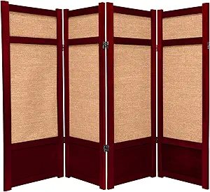 4 ft. Short Low Jute Shoji Screen - 4 Panel - Rosewood