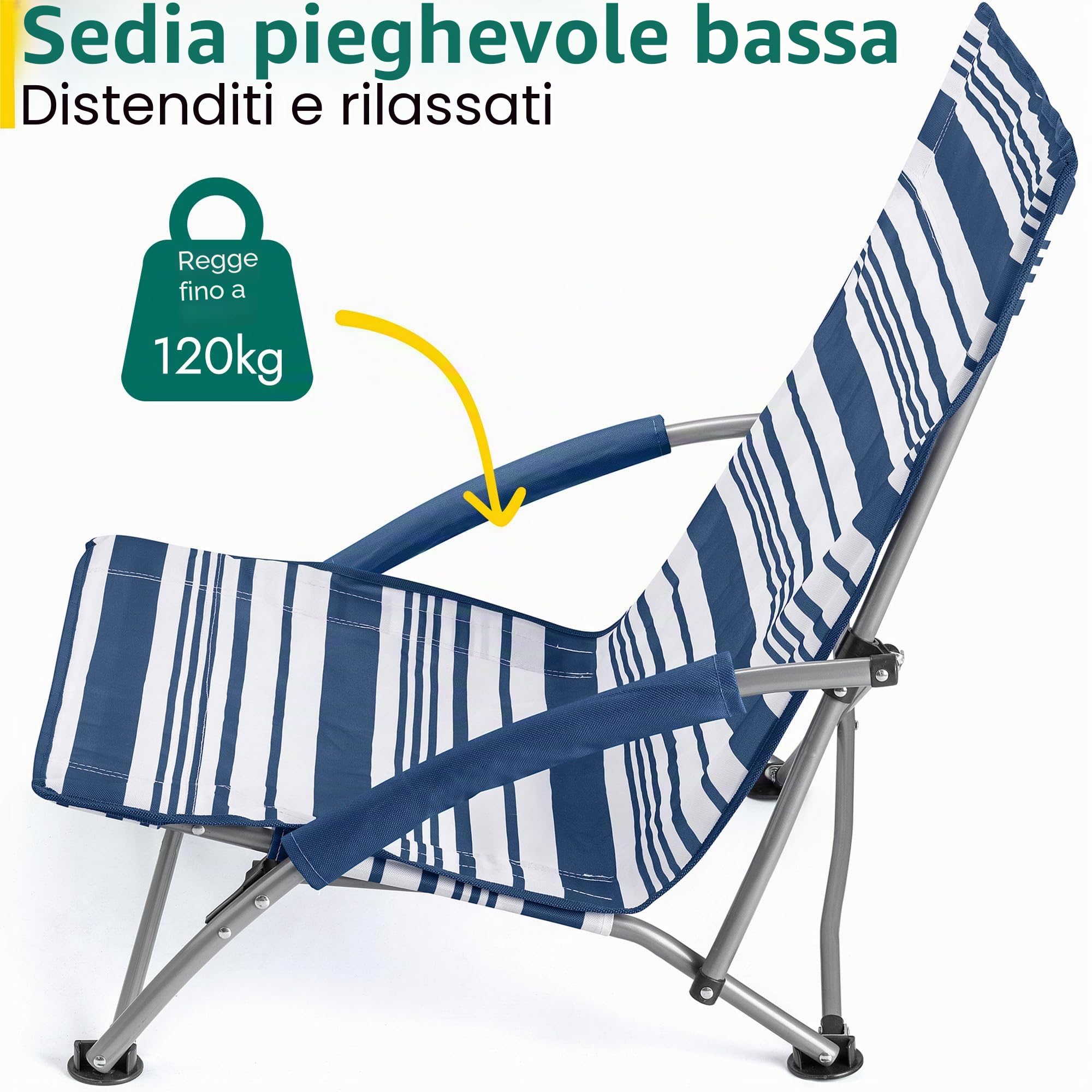 Sdraietta da Spiaggia Bassa Pieghevole Portatile con Piedini Anti Affondamento e Custodia