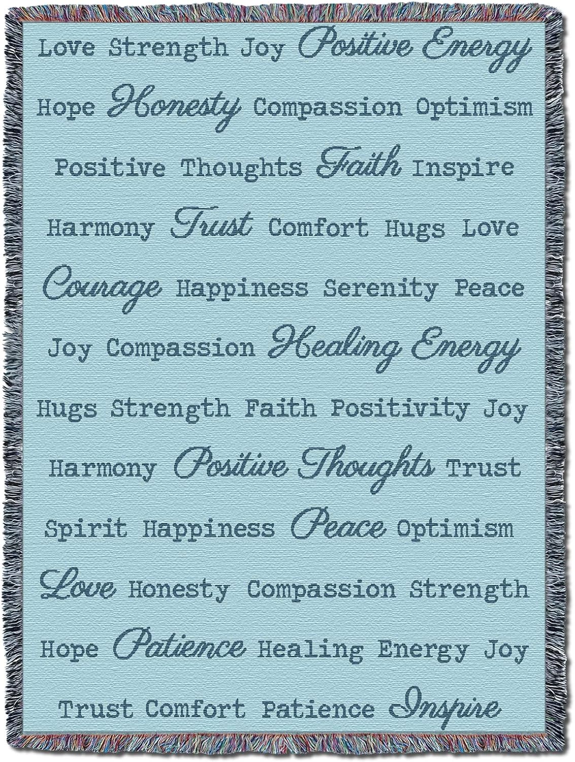 Pure Country Weavers Positive Word Hug Blanket Light Teal - Gift Tapestry Throw Woven from Cotton - Made in the USA (72x54)