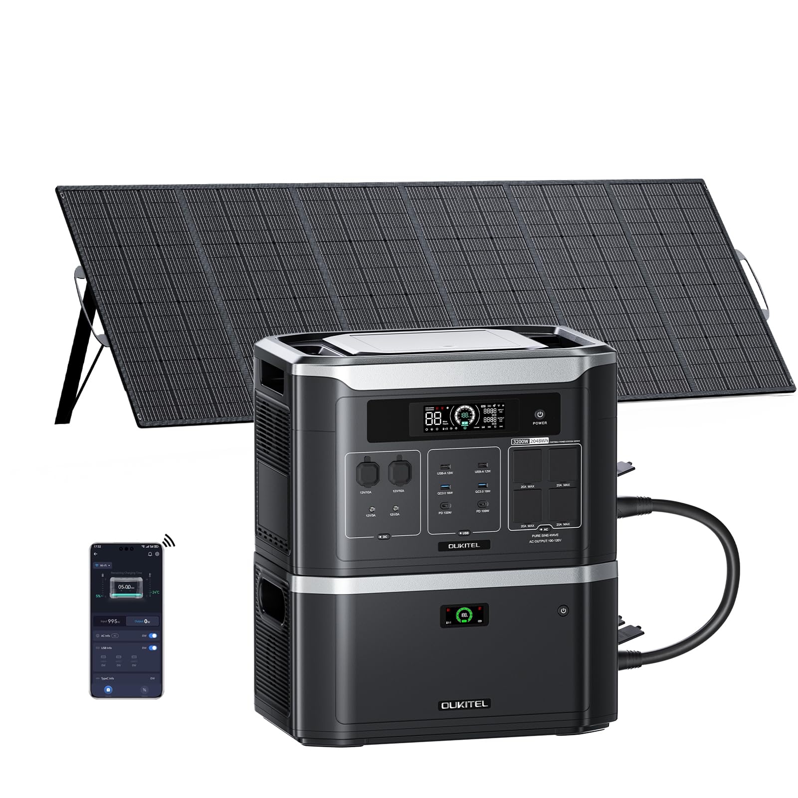 OUKITEL BP3000E Estacion de Energia Portatil 3200W con Panel Solar de 500W | Batería LiFePO4 de 4096Wh, Generador Solar Expandible a 16384Wh, Carga Rápida, SAI, Power Station para Camping, Hogar&Camper