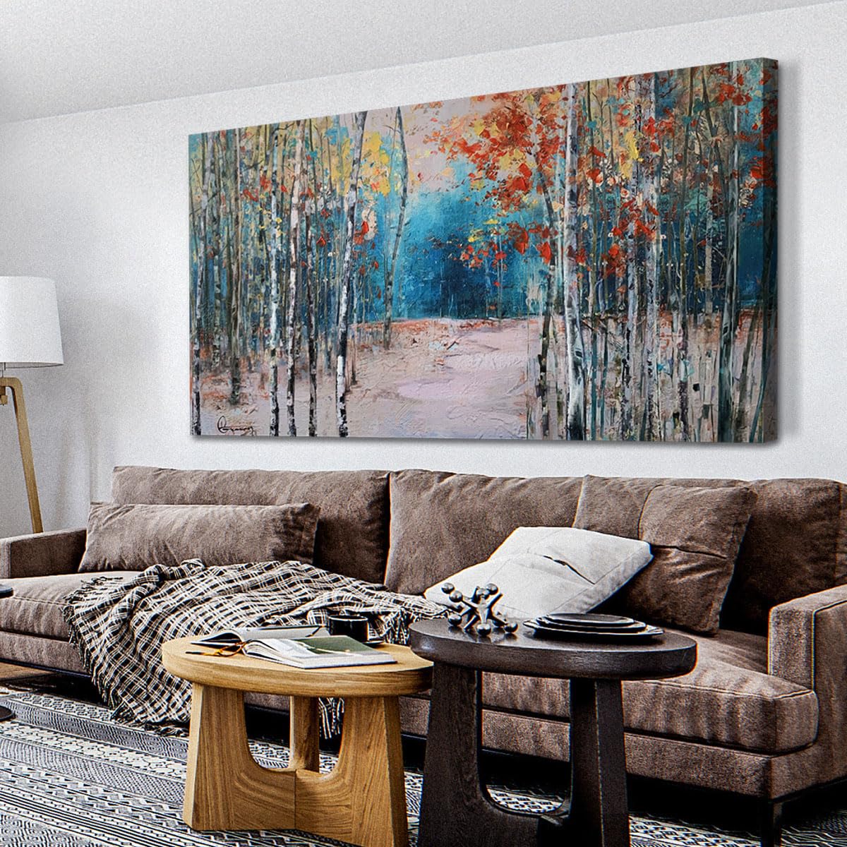 Ardemy Birch Tree Wall Art Living Room Landscape Panoramic Textured Pictures Bedroom Wall Decor Forest Canvas Paintings Artwork Home Bathroom Bedroom Living Room Office Decoration, 40"x20"