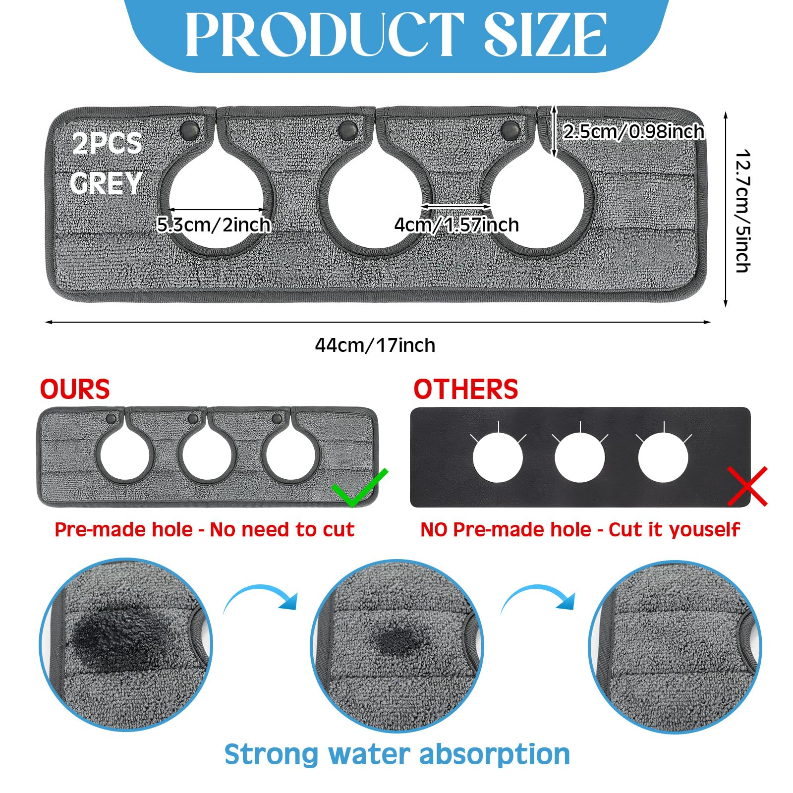 Teenyyou 2 Pcs Faucet Mat for Kitchen Sink Splash Guard for Kitchen Sink Faucet Dish Drying Mat for Bathroom Sponge Holder(Dark Gray,3 Round Holes)