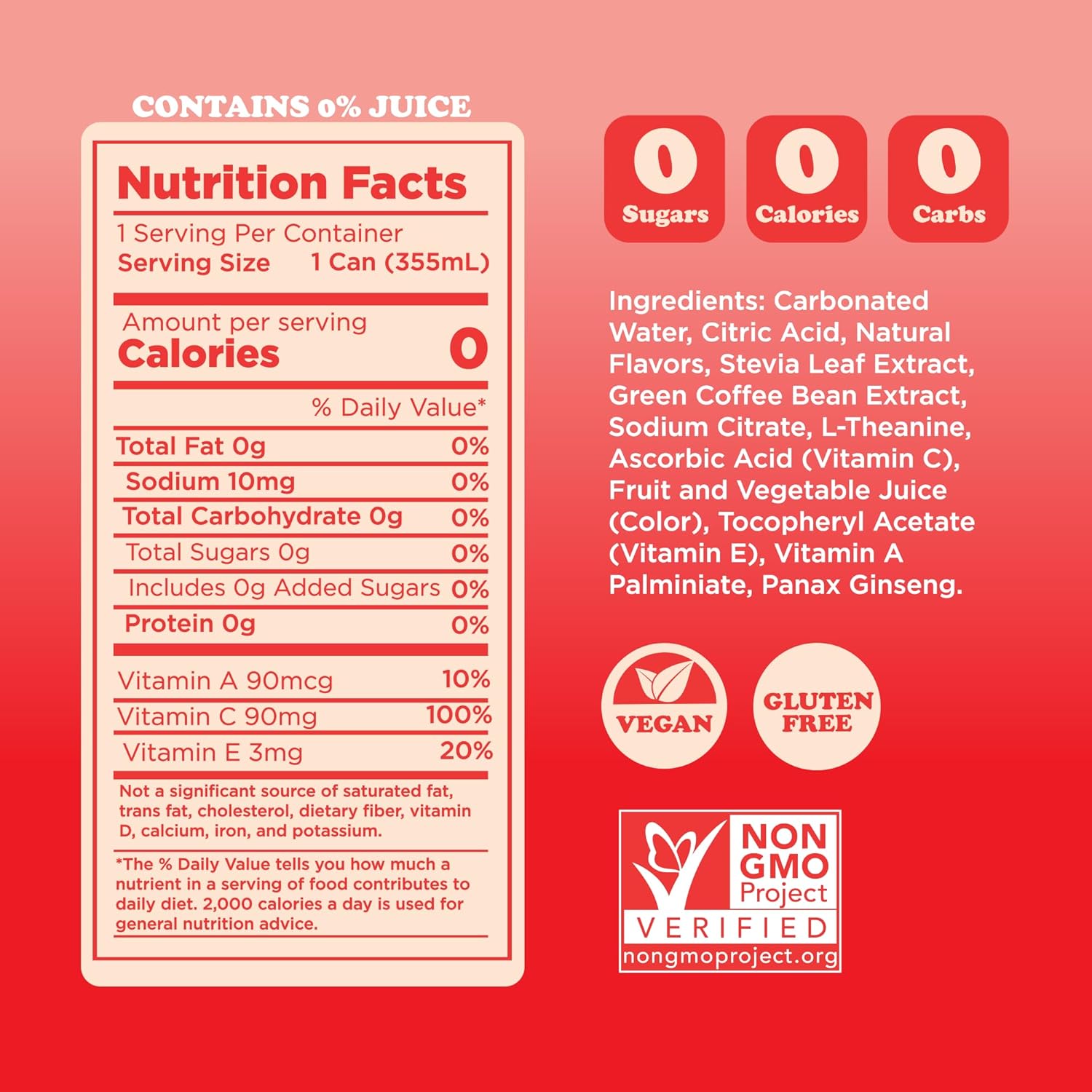 FEEL Zero Sugar Natural Energy Drink – Strawberry Guava, 140mg Plant-Based Caffeine with L-Theanine for Focus, Vitamin C for Immunity, Vegan, Non-GMO, No Artificial Sweeteners, 12 Fl Oz Cans (12-Pack) - Image 2