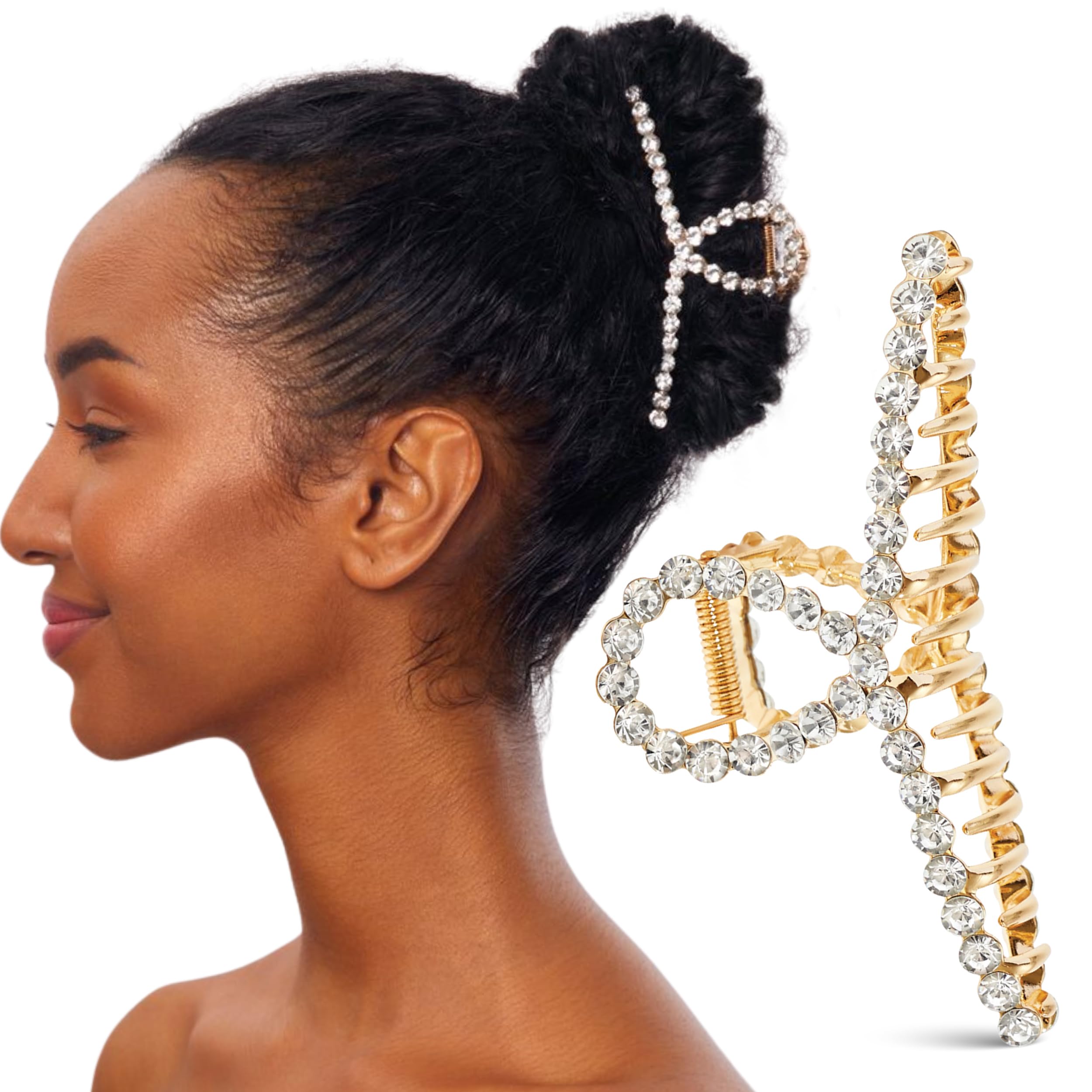 Kitsch Gold Loop-Shaped Hair Clip for Women with Rhinestones - Durable Metal, Strong Hold, & Elegant | Gold Hair Accessories for Women - 1pc