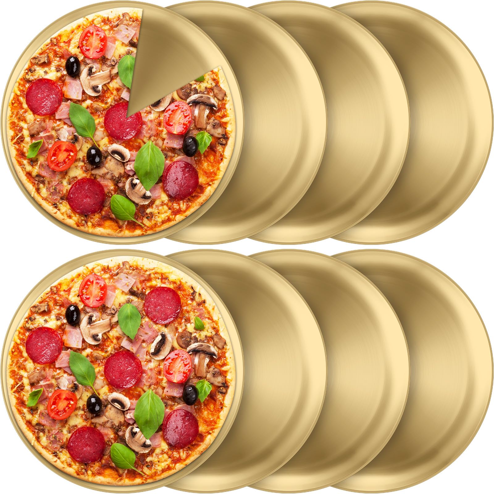 Thenshop 8 Pieces 12 Inch Pizza Pans Bulk Stainless Steel Sets Round Bakeware Pizza Trays for Oven Kitchen Baking Home Restaurant Safe Sturdy Reusable