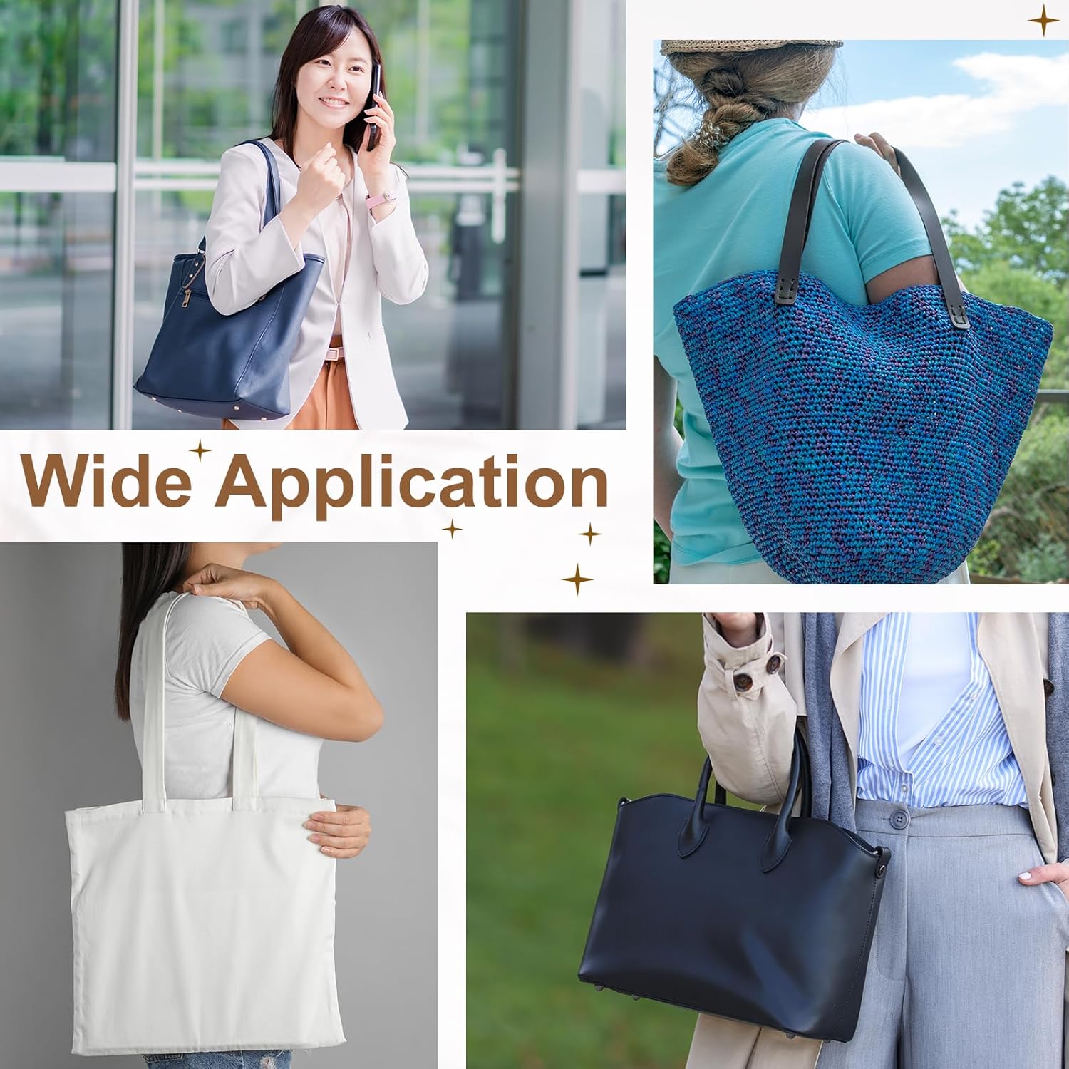 uxcell 2Pcs Leather Bag Handles, 23.6" Replacement Handle PU Leather Sew on Shoulder Purse Straps with Rivets for DIY Tote Bag Making Wallet Handbag Repair, Light Brown - Image 6