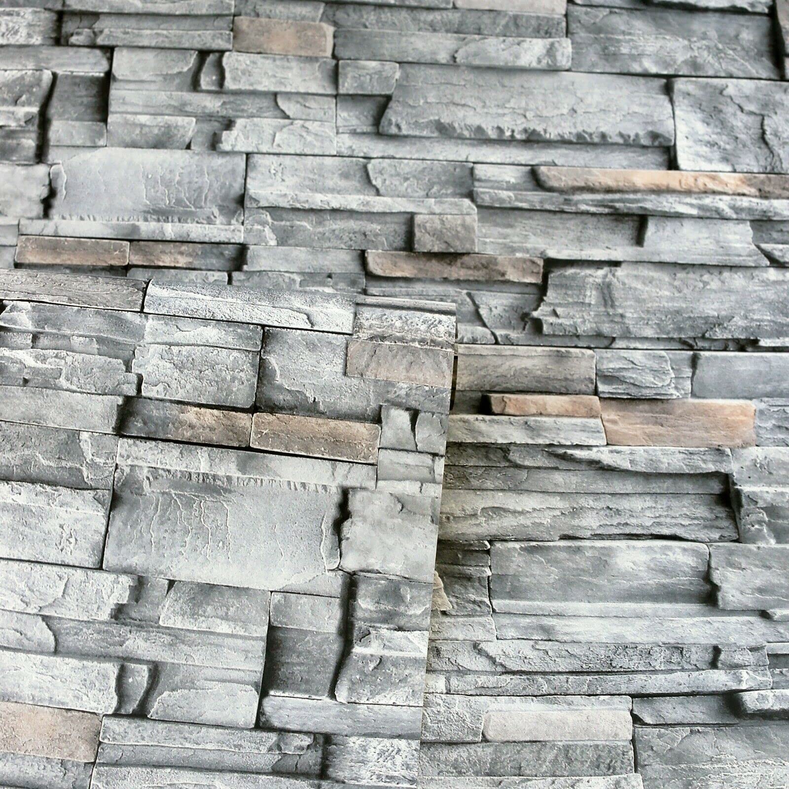 Sophie Laurence Slate Wall Grey Realistic Stone Brick Slate Effect Wallpaper (Slate Wall Grey)