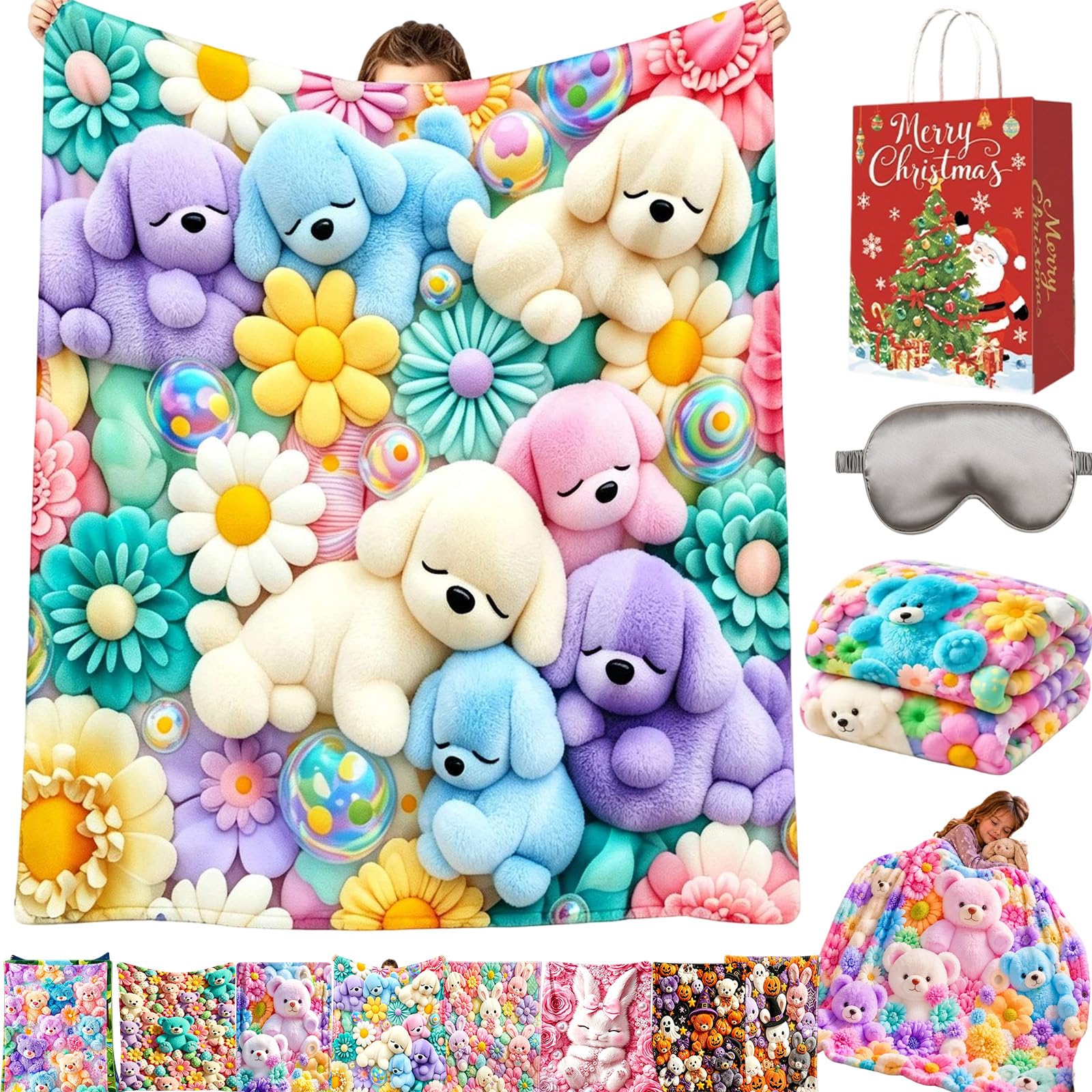 Teddy Pastel Floral Print Throw Blanket, Teddy Bear Blanket (D,30*40in)