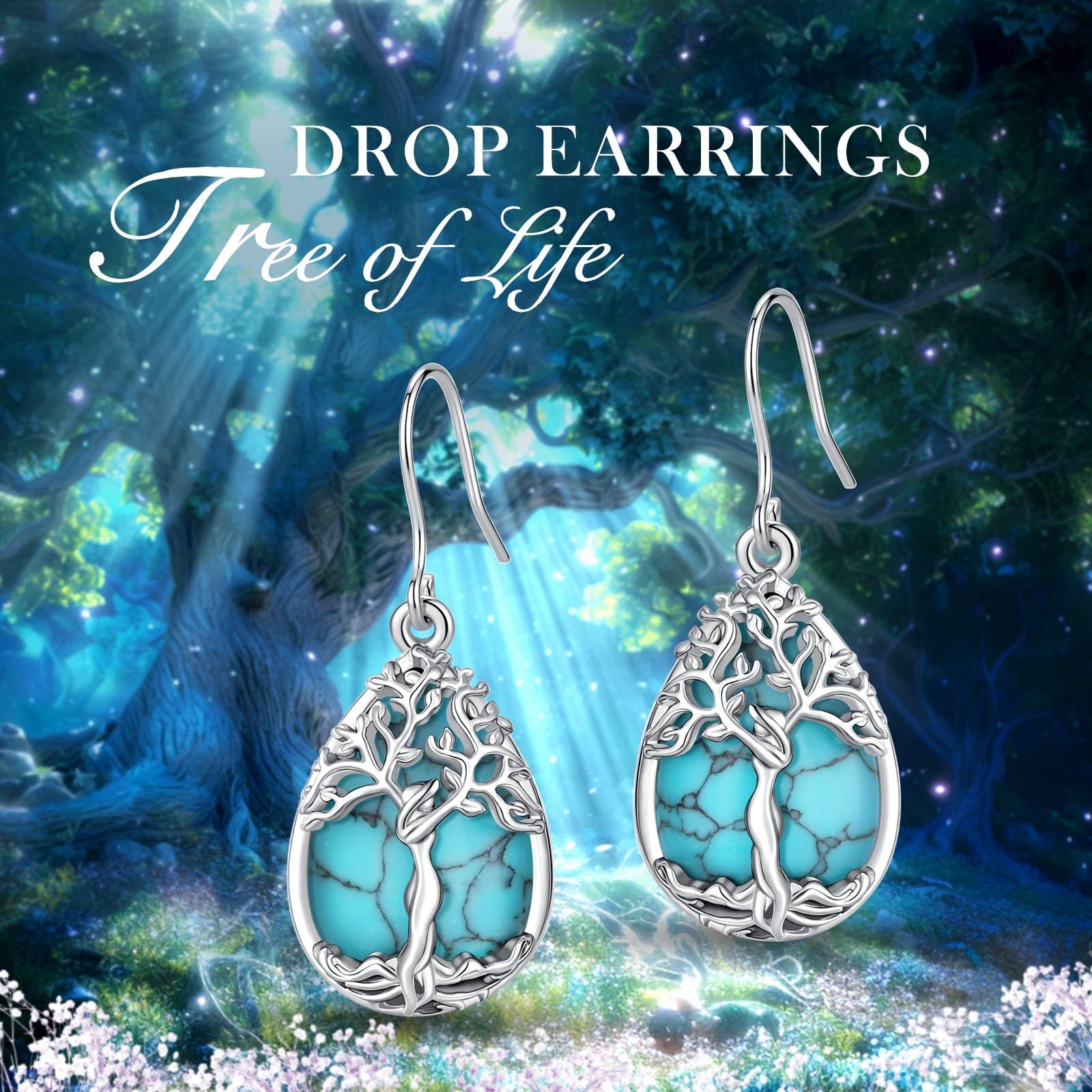 AEONSLOVE Pendientes Árbol de la Vida con Piedra Lunar para Mujer