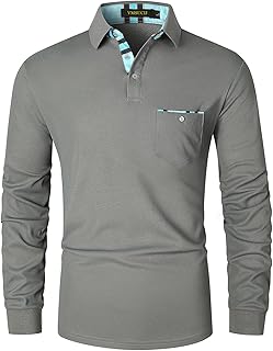 Polo Homme Manches Longues Polos Classique à Couleurs Bloquées Light Polo de Golf T-Shirt
