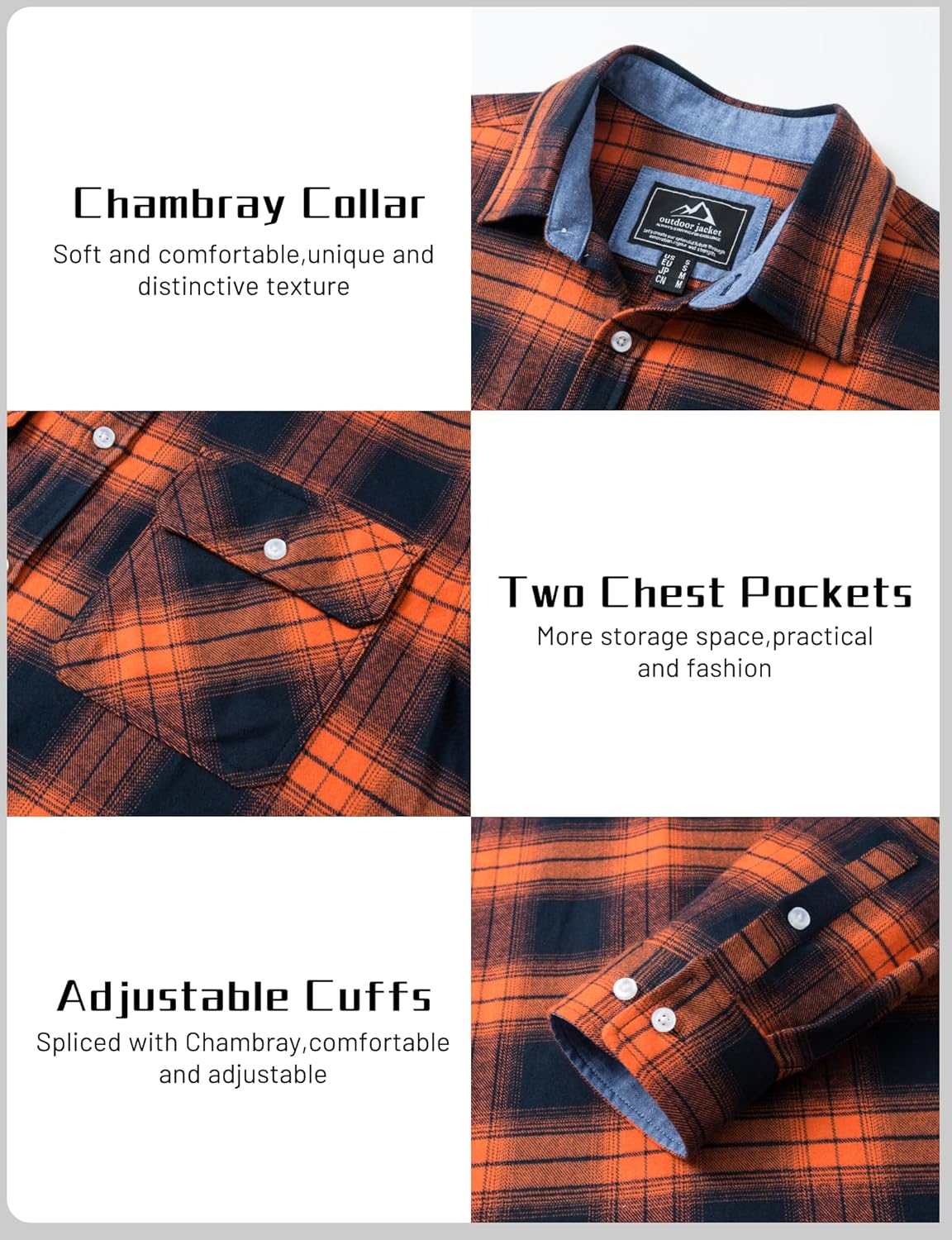 TACVASEN Mens Flannel Shirt Long Sleeve Plaid Shirts Cotton Lightweight Casual Button Down Work Shirt with 2 Pockets - Image 6
