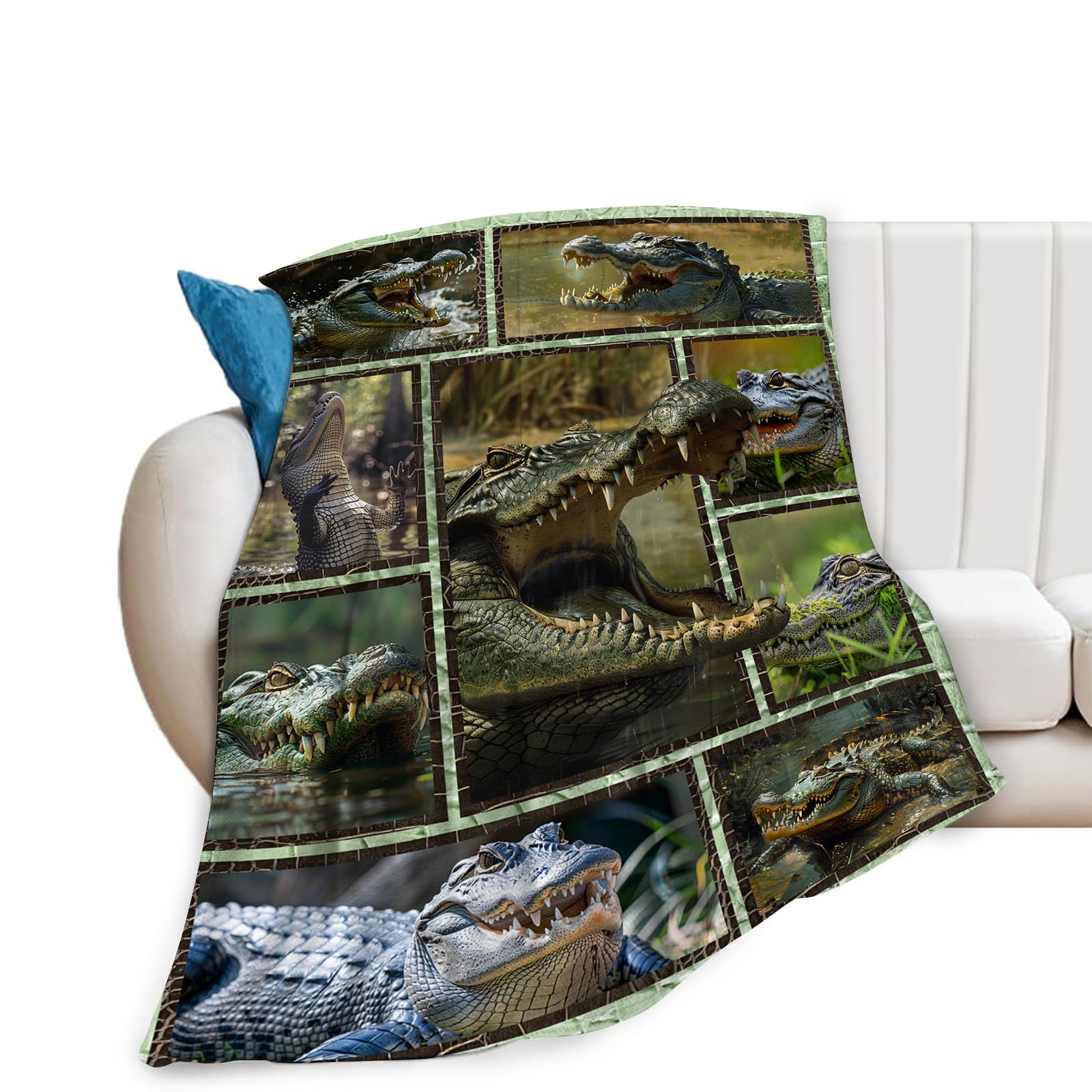 Baegopa Crocodile Blanket Alligator Throw Blanket Cozy Plush Fleece Flannel Animal Blankets Lightweight Fuzzy Party Gifts for Girls Boys Women Men 50"