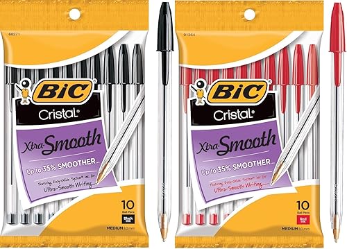 Miniatura 1 de BIC Cristal Xtra Smooth - Juego de bolígrafos (incluye 10 colores negros y 10 rojos)