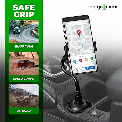 Miniatura 5 de CHARGEWORX Soporte para teléfono con portavasos soporte ajustable para teléfonos, reproductores de MP3 y más  Rotación de 360, bloqueo rápido y