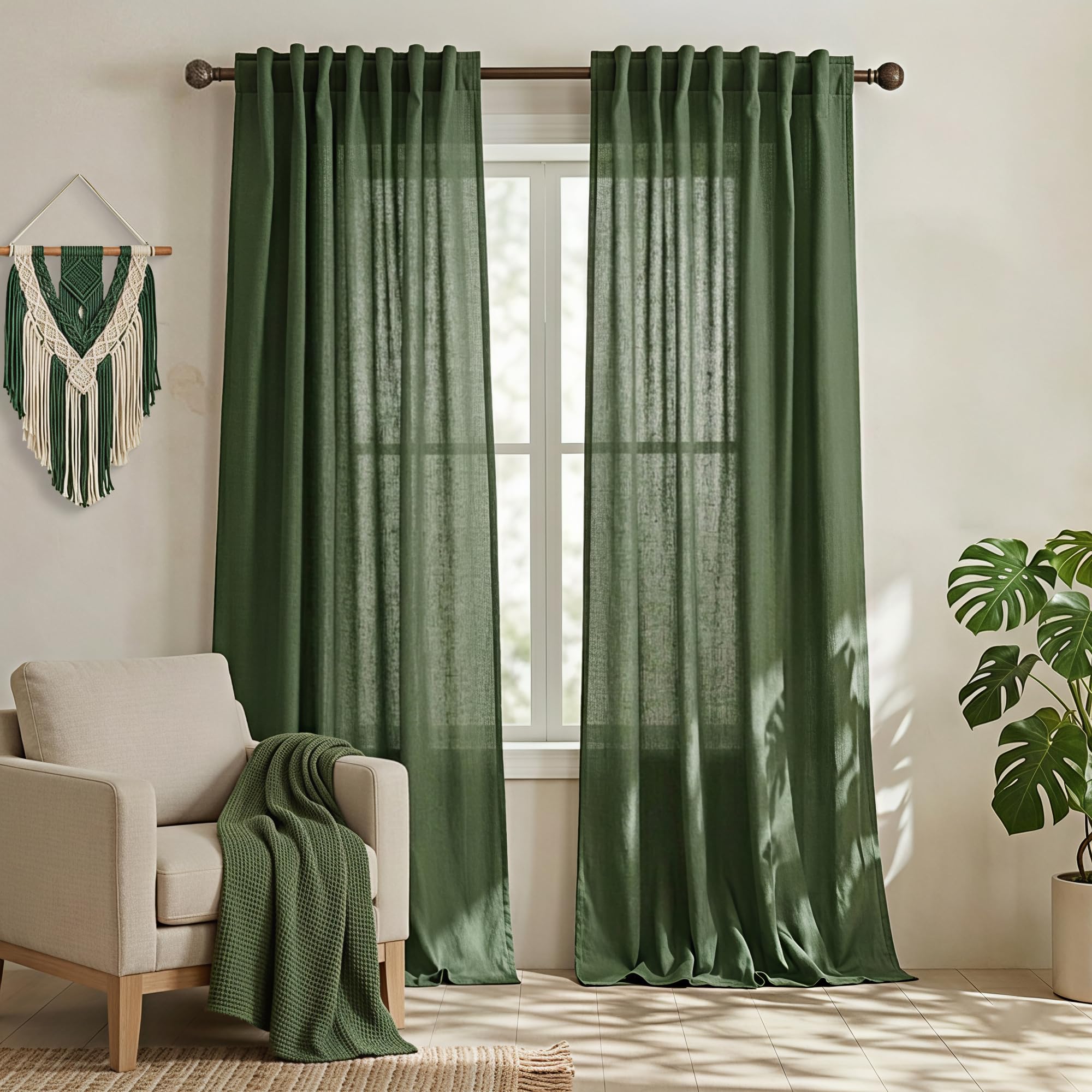 Mrs.Naturall 52 x 95 inches (132 x 213 cm) Olive Green Transparent Linen Blend with Back Legs for Living Room โ image 1