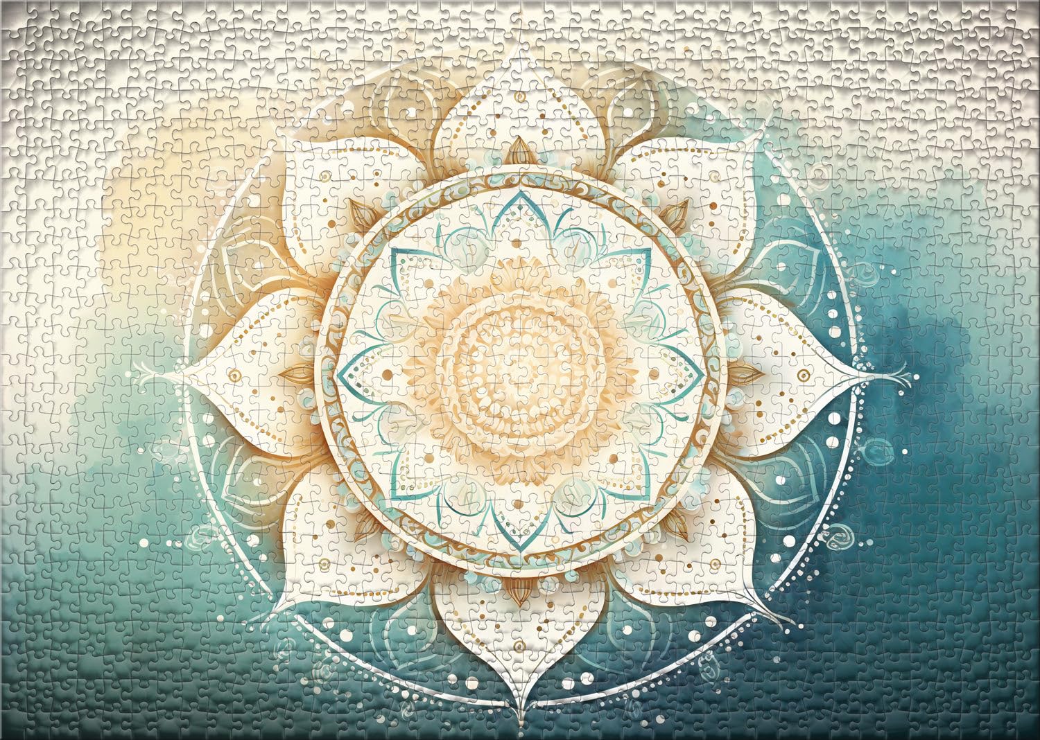 Ulmer Puzzleschmiede - Puzzle a mandala ad acquerello da 2000 pezzi - Finissima mandalamotiva bianca come puzzle nello stile di colori delicati dell'acqua