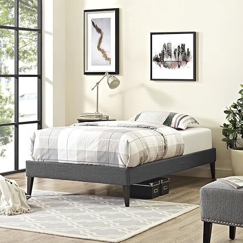 Modway Sharon - Marco de cama de tela individual con patas cónicas cuadradas, color gris Gris,Celeste,Vinilo