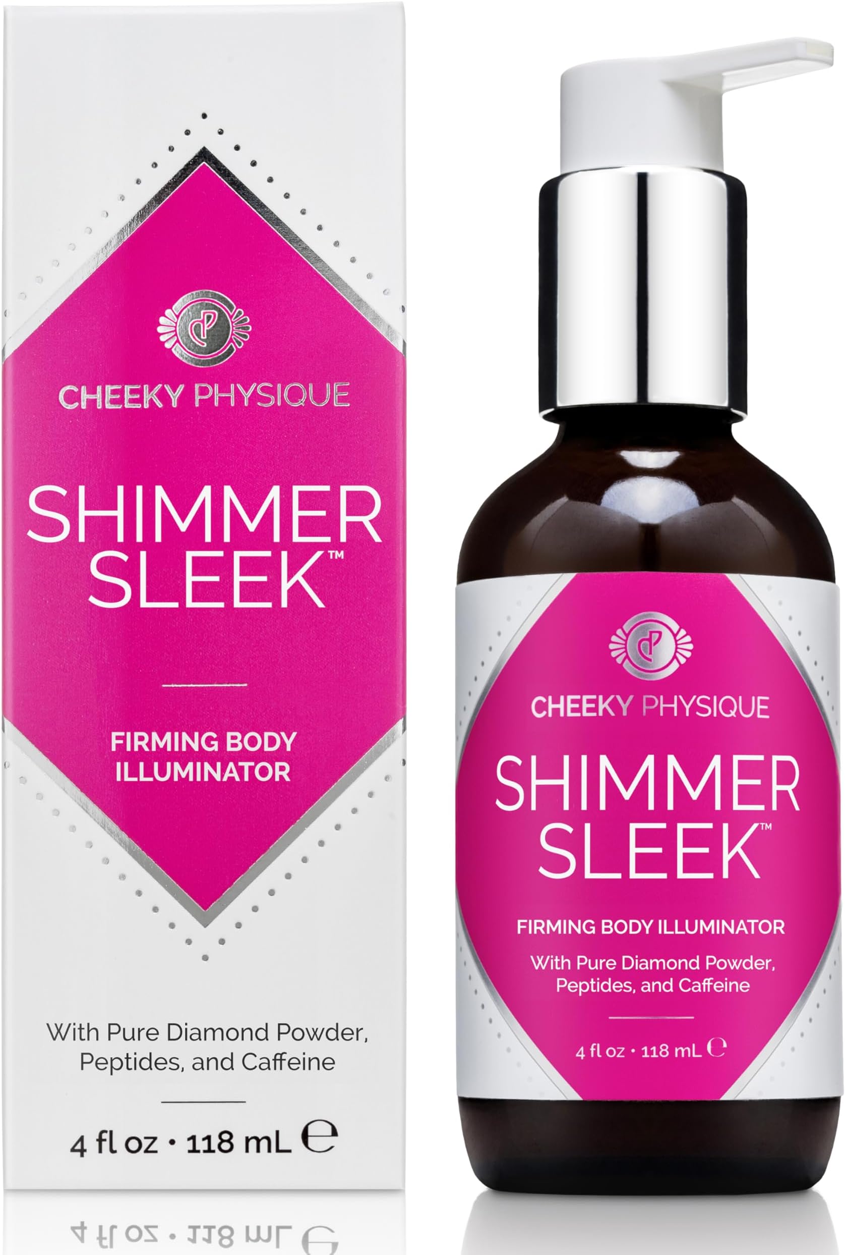 Cheeky Physique Shimmer Sleek Firming Body Illuminator - Shimmering Glow Lotion & Luminizer Highlighter - Blurs Imperfections and Tightens Skin with Peptides and Caffeine - 4 Fl Oz
