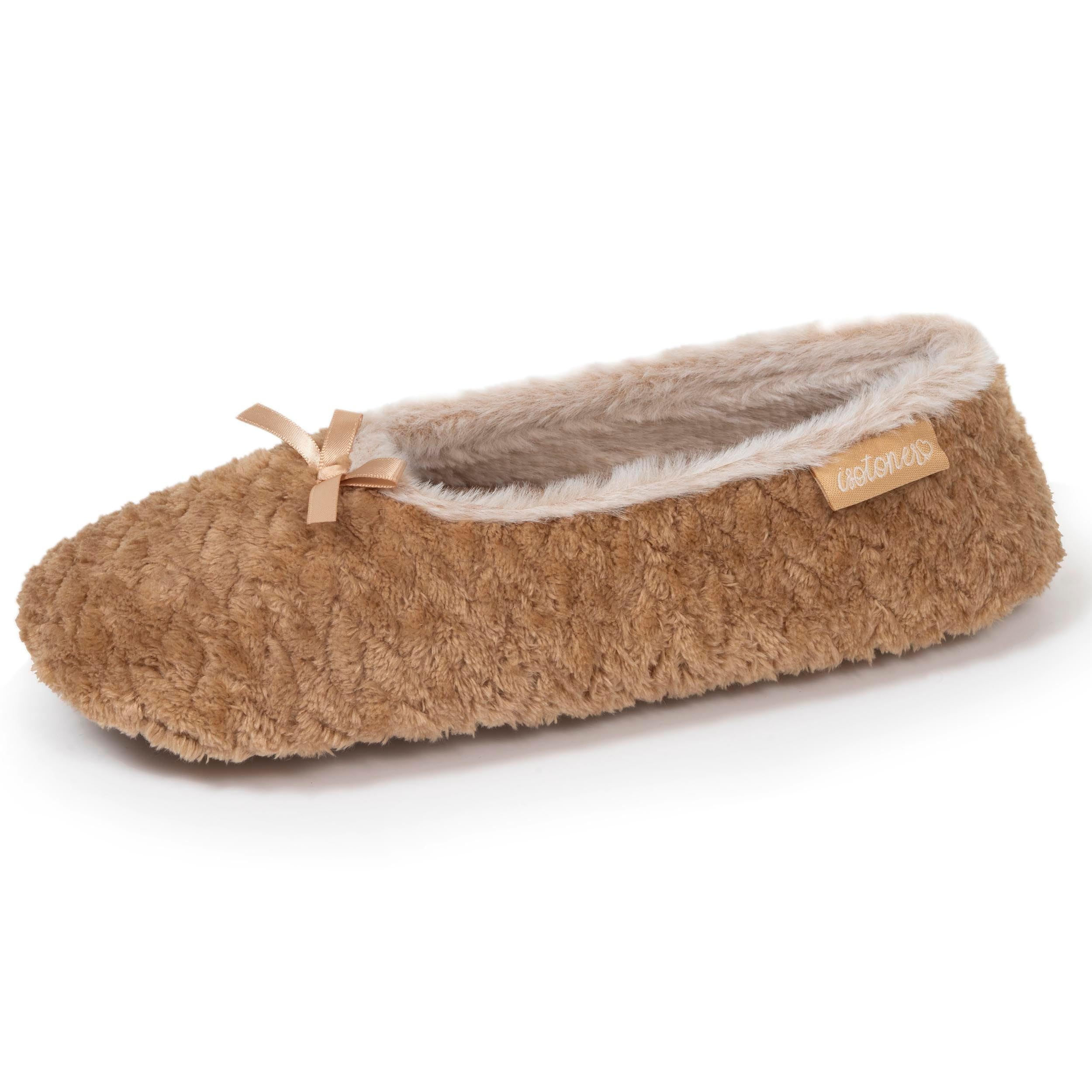 Isotoner Chaussons extra-light pantoufles Ballerines femme micro éponge - camel