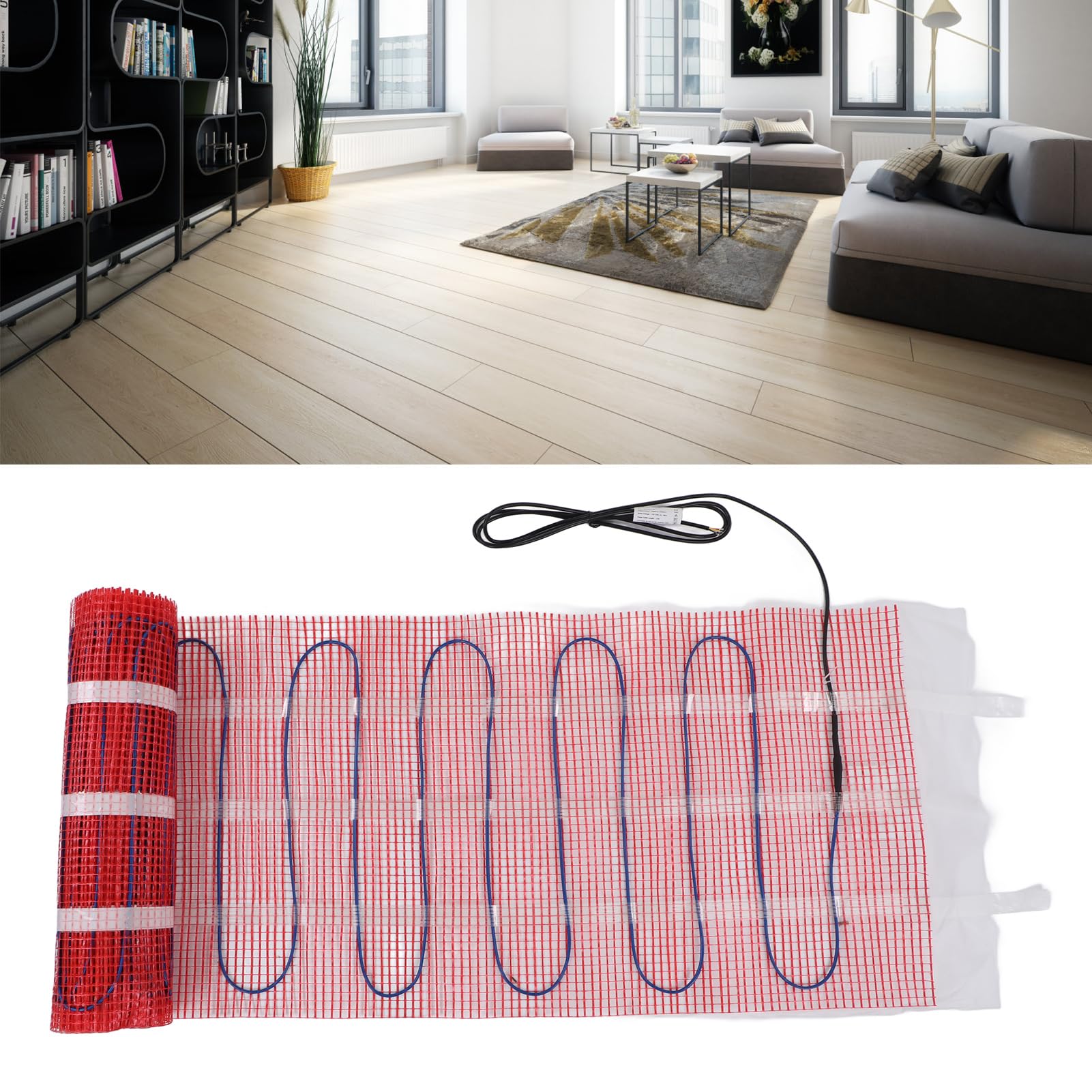 FTVOGUE Elektryczna Mata Grzewcza Podłogowa, Rozstawione Podkładki Grzewcze z Inteligentnym Termostatem WiFi do Podłóg Laminowanych z Płytek, Siatka Samoprzylepna, 450 W, 90 240 V (220V)