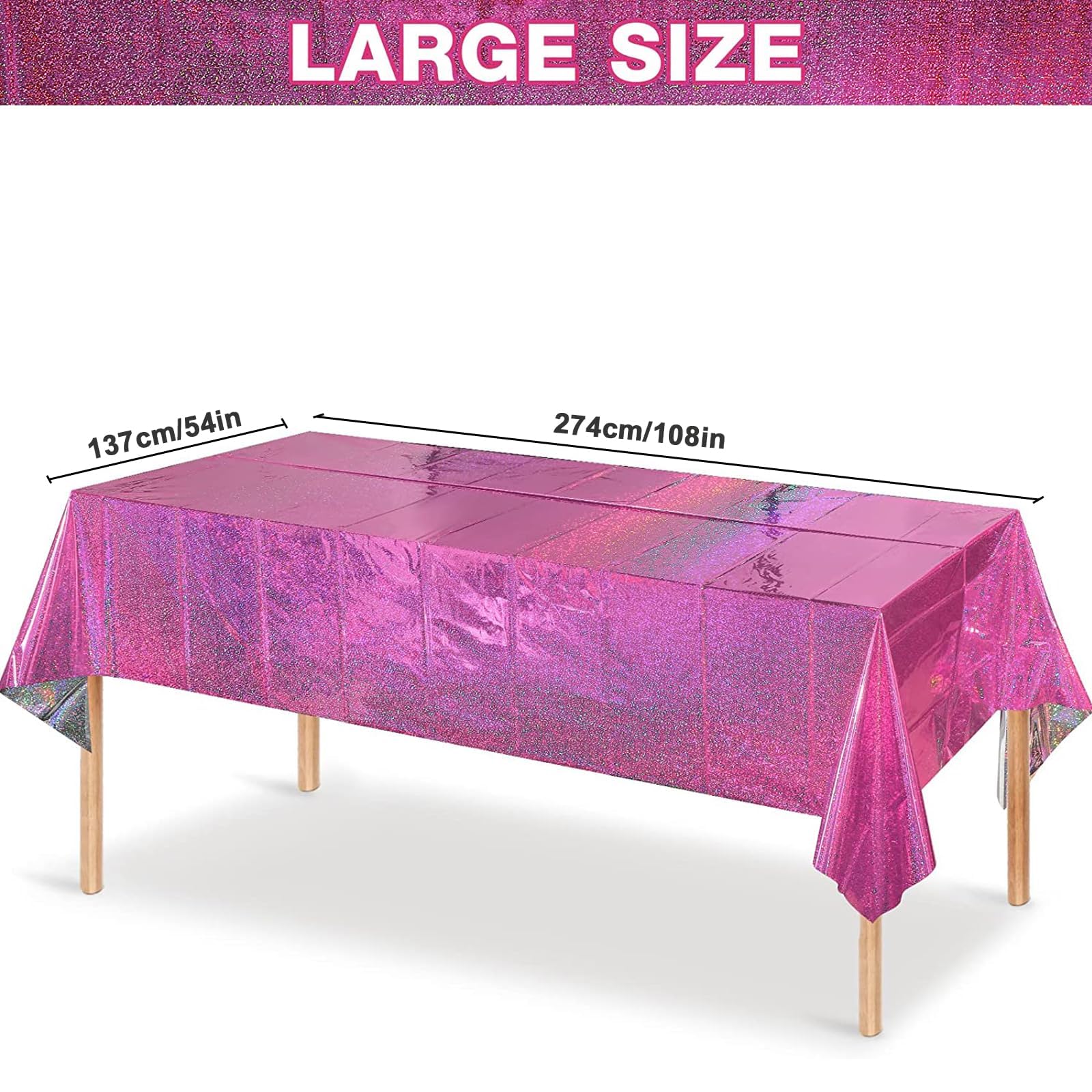 GRESATEK Iriserend feesttafelkleed, felroze laser tafelkleed plastic holografische folie tafelkleed roze paars voor buiten picknick verjaardag babyshower bruiloft feestdecoraties 137 x 274 cm