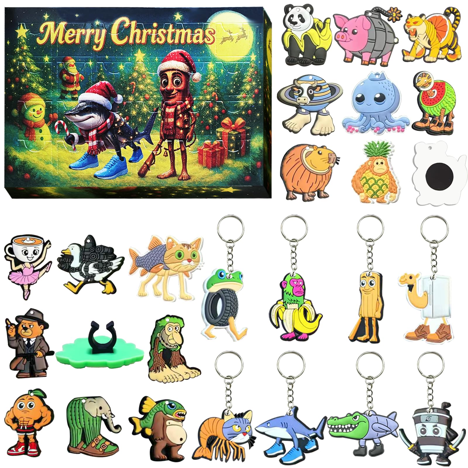 Italian Brainrot Advent Calendar 24 Days Countdown, Christmas Advent Calendar for Kids Ages 3+, 24-Piece Mini Figurines with Pencil Toppers, Keychains