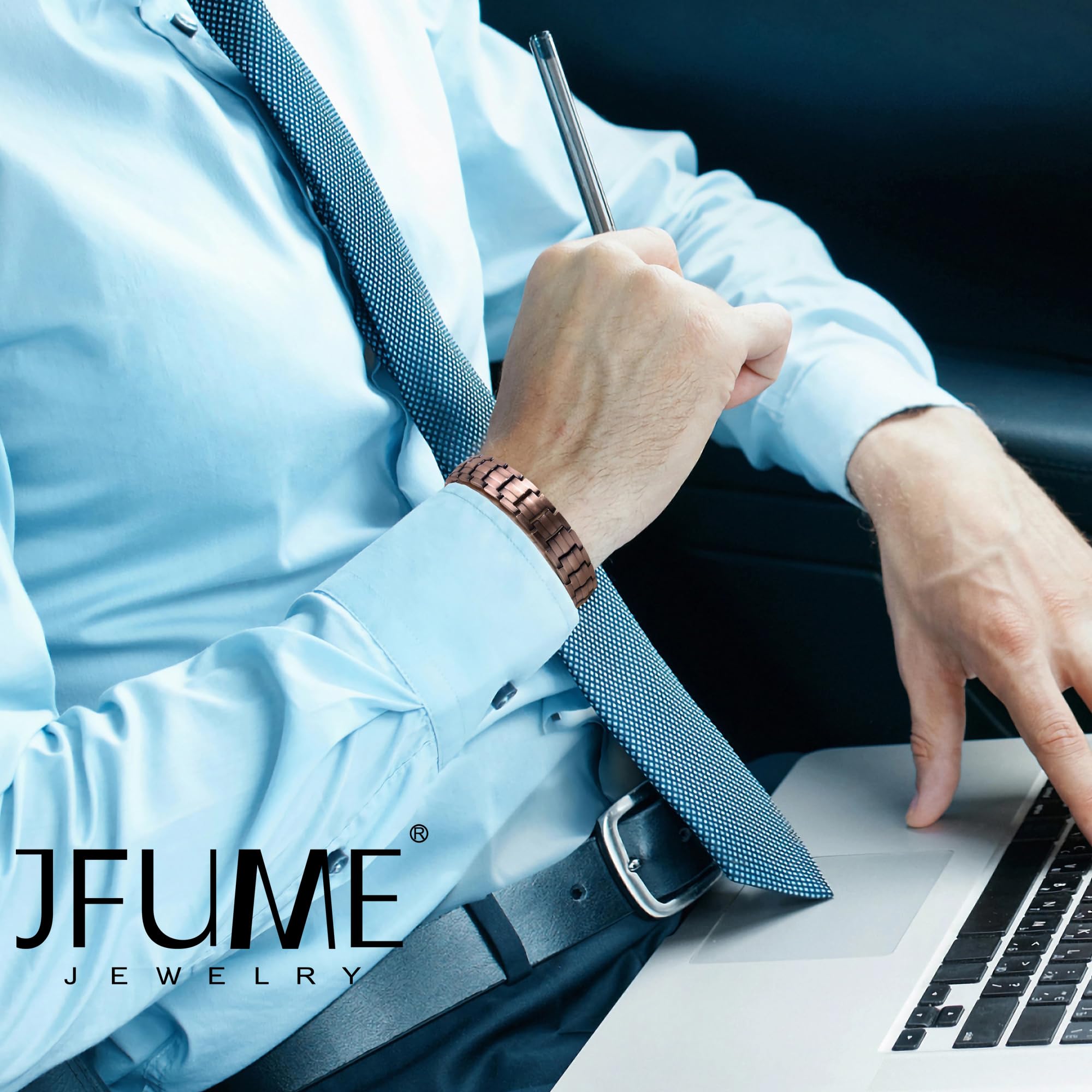 JFUME Bracciali di rame puro per gli uomini Bracciali magnetici 4in1 elementi con link rimuovere strumento 8,5 "regolabile