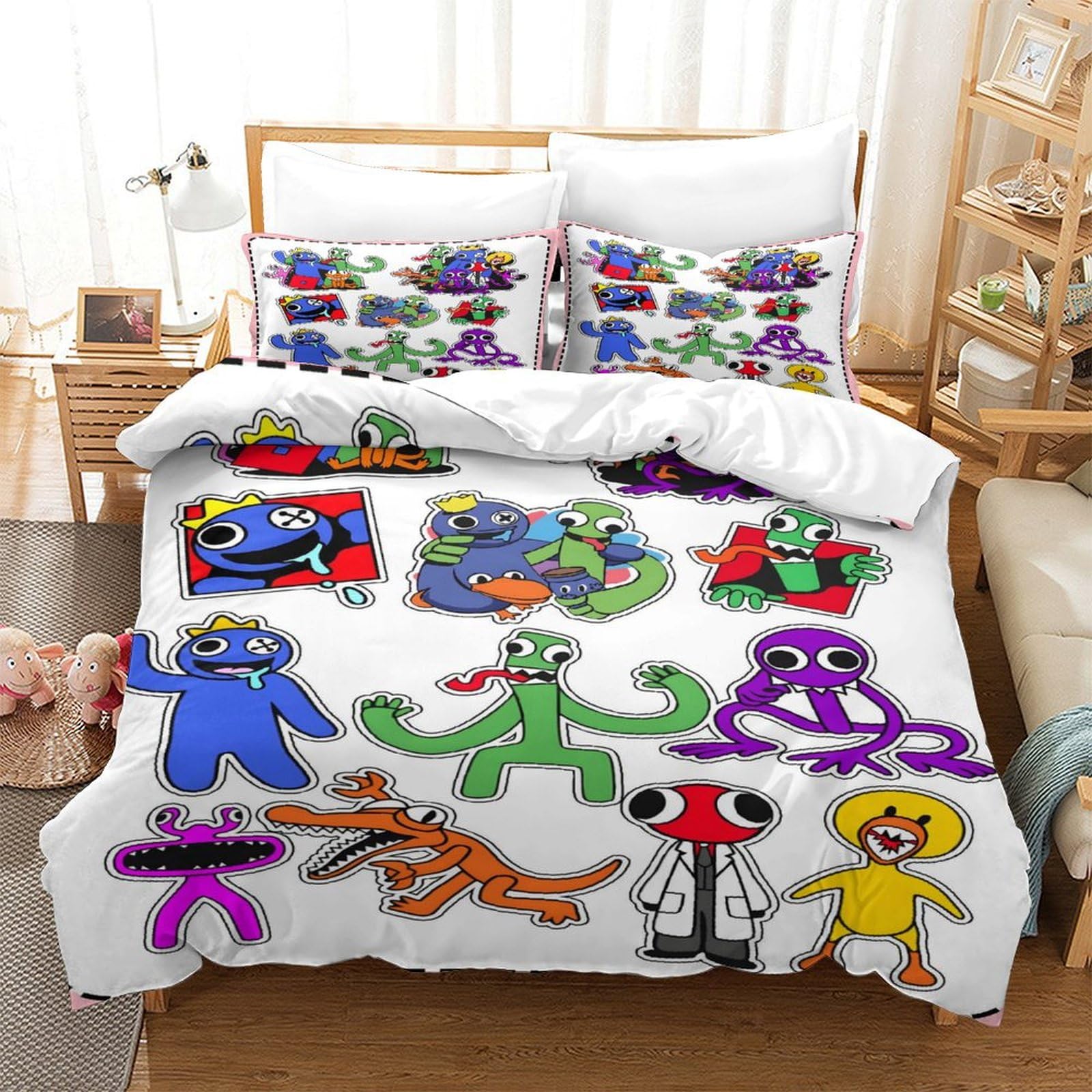 GDEKCIEAS Rainbow Friends 3Pcs Bedding Set for Adults,Duvet Cover with Ultra Soft Comforter,Lightweight Microfiber Quilt Cover for Teens,Kids,Home Decor,Zipper Closure Single（140x200cm）